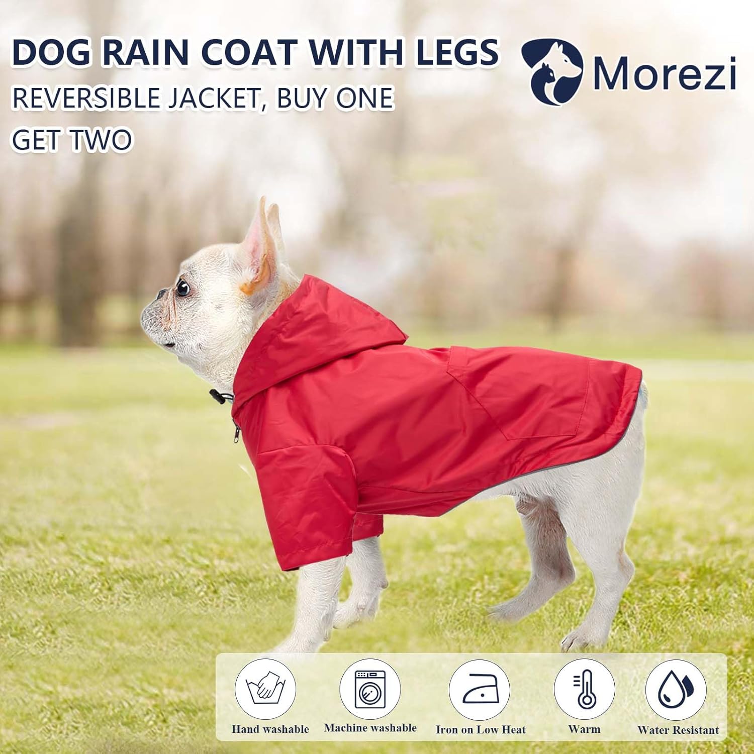 Impermeable para perro, chaqueta impermeable para cachorros, con capucha para patas para perros pequeños y medianos, poncho reversible con