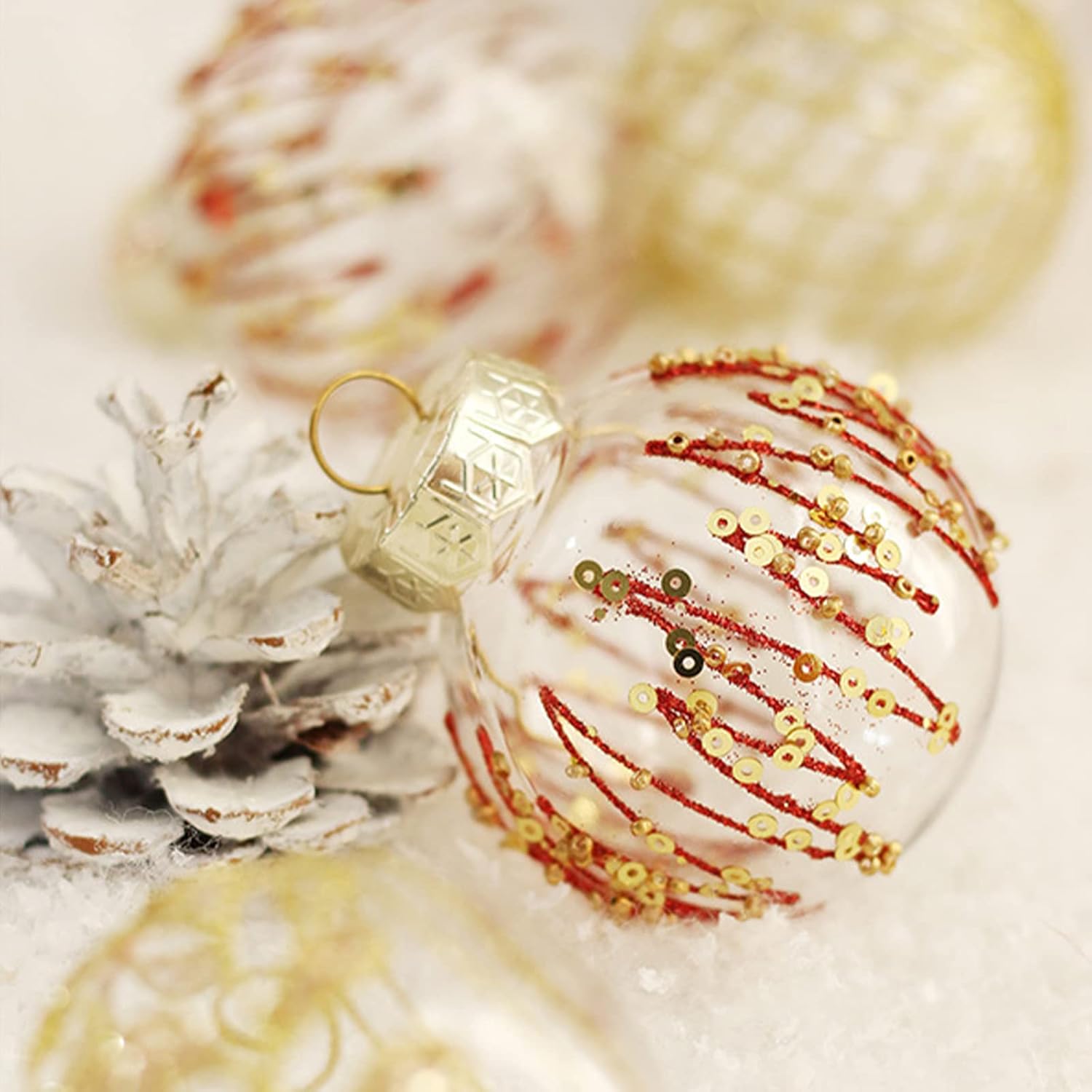 MSUIINT 25 bolas de Navidad, 2.4 pequeñas bolas de Navidad inastillables para árbol de Navidad, bolas colgantes con purpurina para árbol de Navidad,