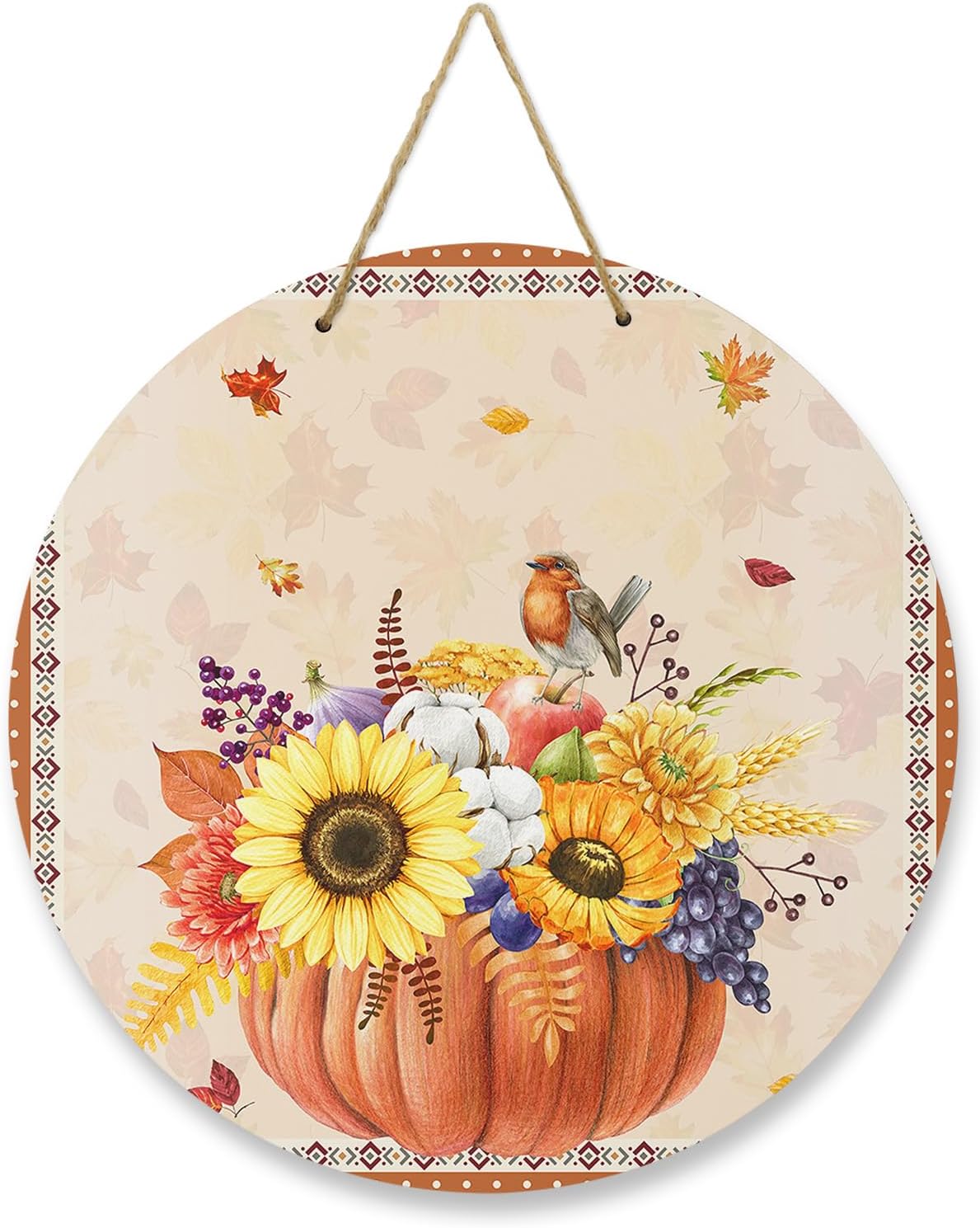 Letrero de bienvenida para decoración de puerta delantera, girasol de otoño, hojas de arce, calabaza, bohemio, de 10 pulgadas, coronas colgantes,