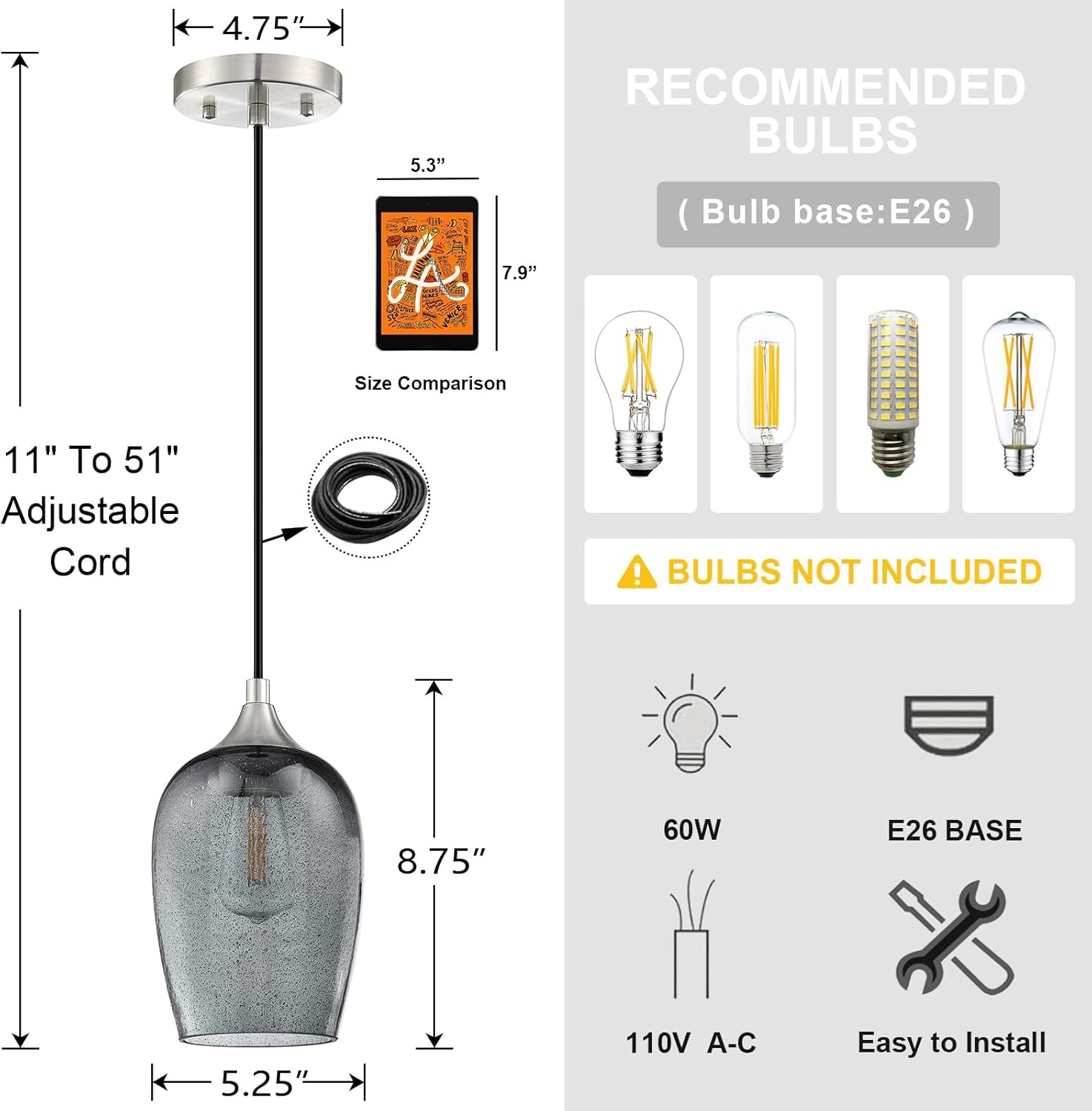 Lámpara colgante para isla de cocina, luces colgantes de 5.1 pulgadas, lámparas de techo de vidrio soplado a mano, modernas luces de granja para