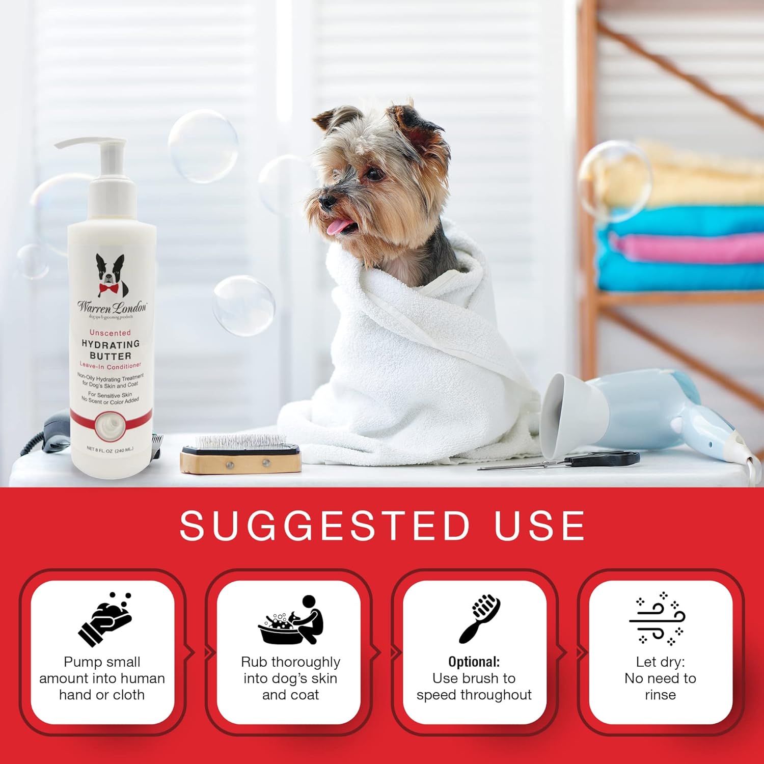 Warren London Acondicionador hidratante sin enjuague para mascotas para perros  Loción para piel y pelaje  Acondicionador de aloe para cachorros y