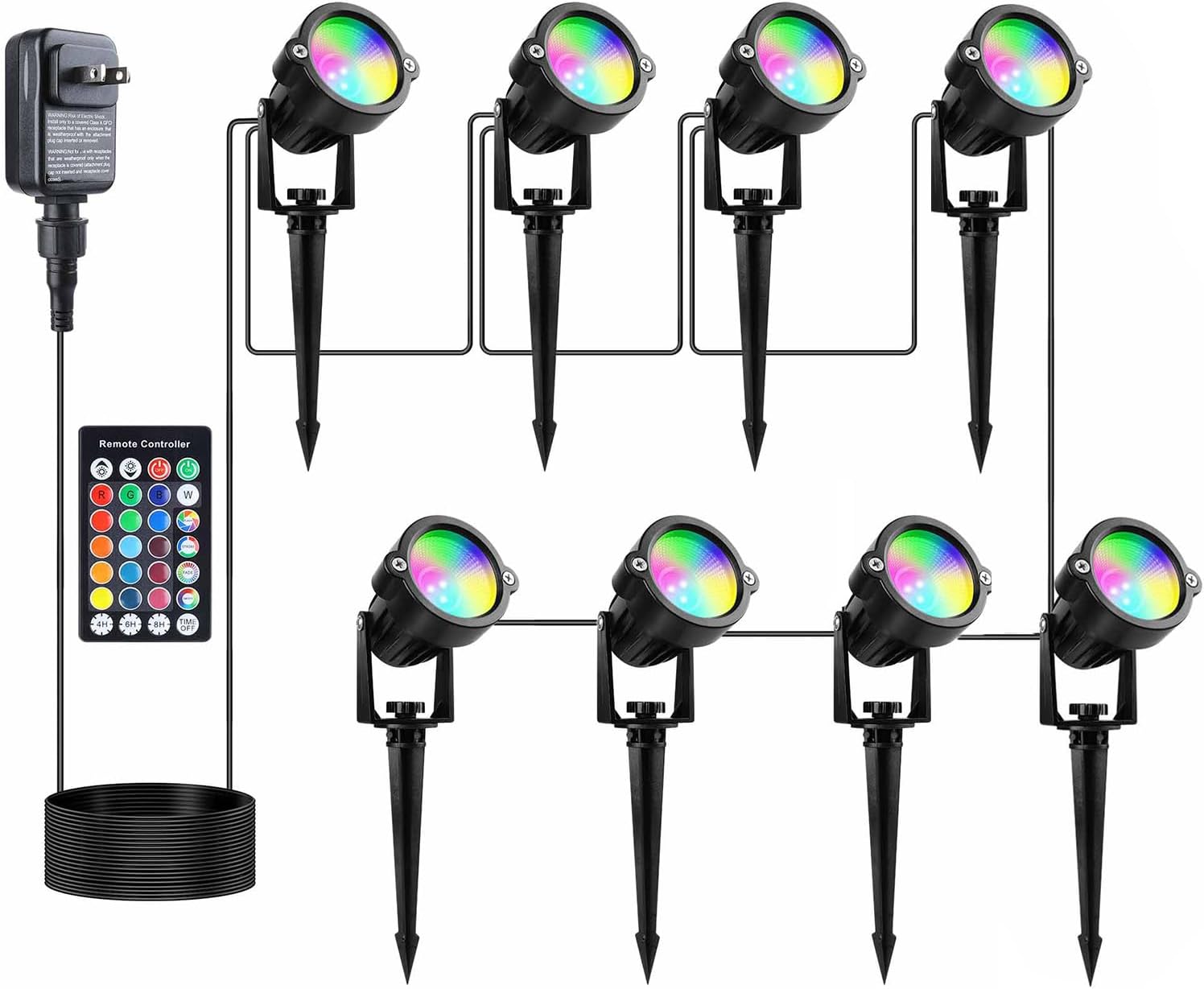 S SMIFUL Focos RGB para exteriores, focos de Navidad, cambio de color, IP65, impermeable, iluminación LED de paisaje con temporizador remoto,