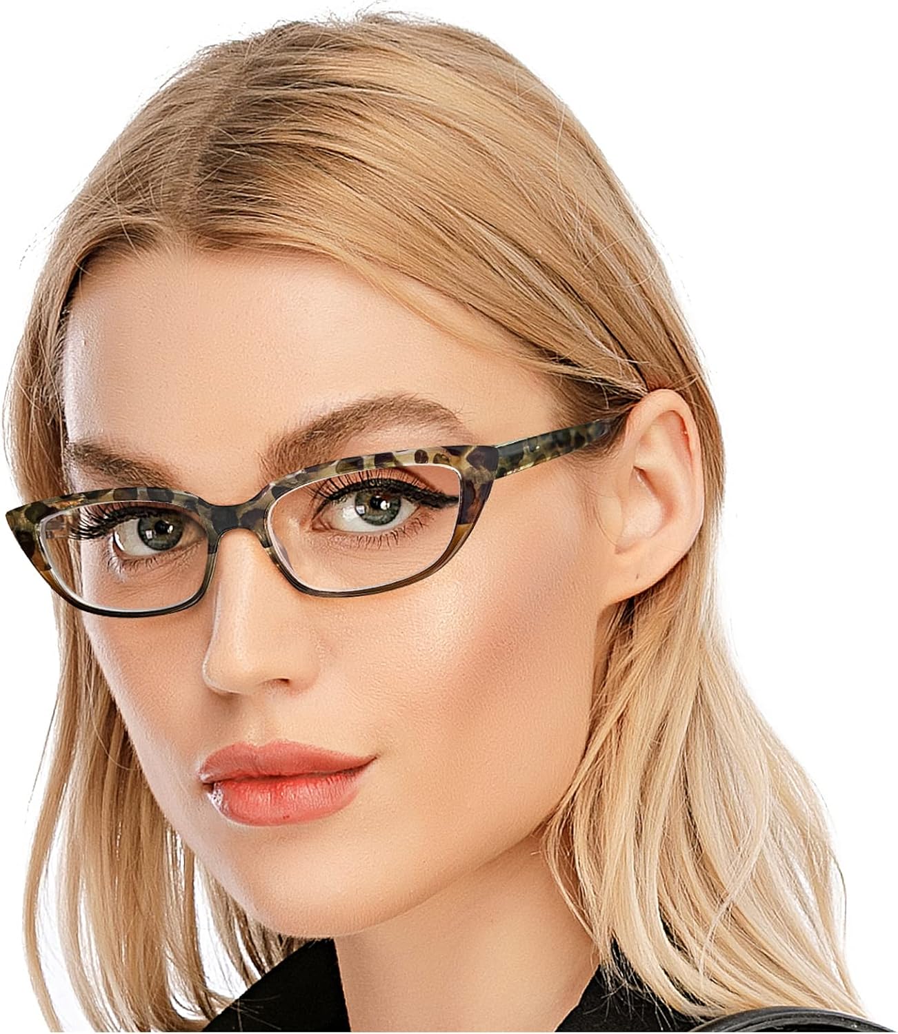 AQWANO Gafas de lectura de diseño elegantes para mujer, bloqueo de luz azul, lectores de computación de ojo de gato, antirreflejos, marcos ligeros y