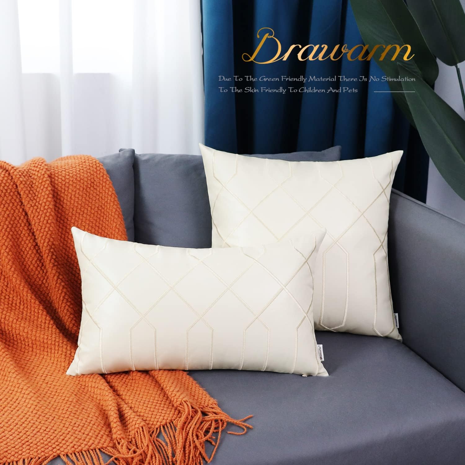 BRAWARM Fundas de almohada de cuero de 16 x 16 pulgadas, fundas de almohada de piel sintética color crema, paquete de 2, almohadas decorativas de