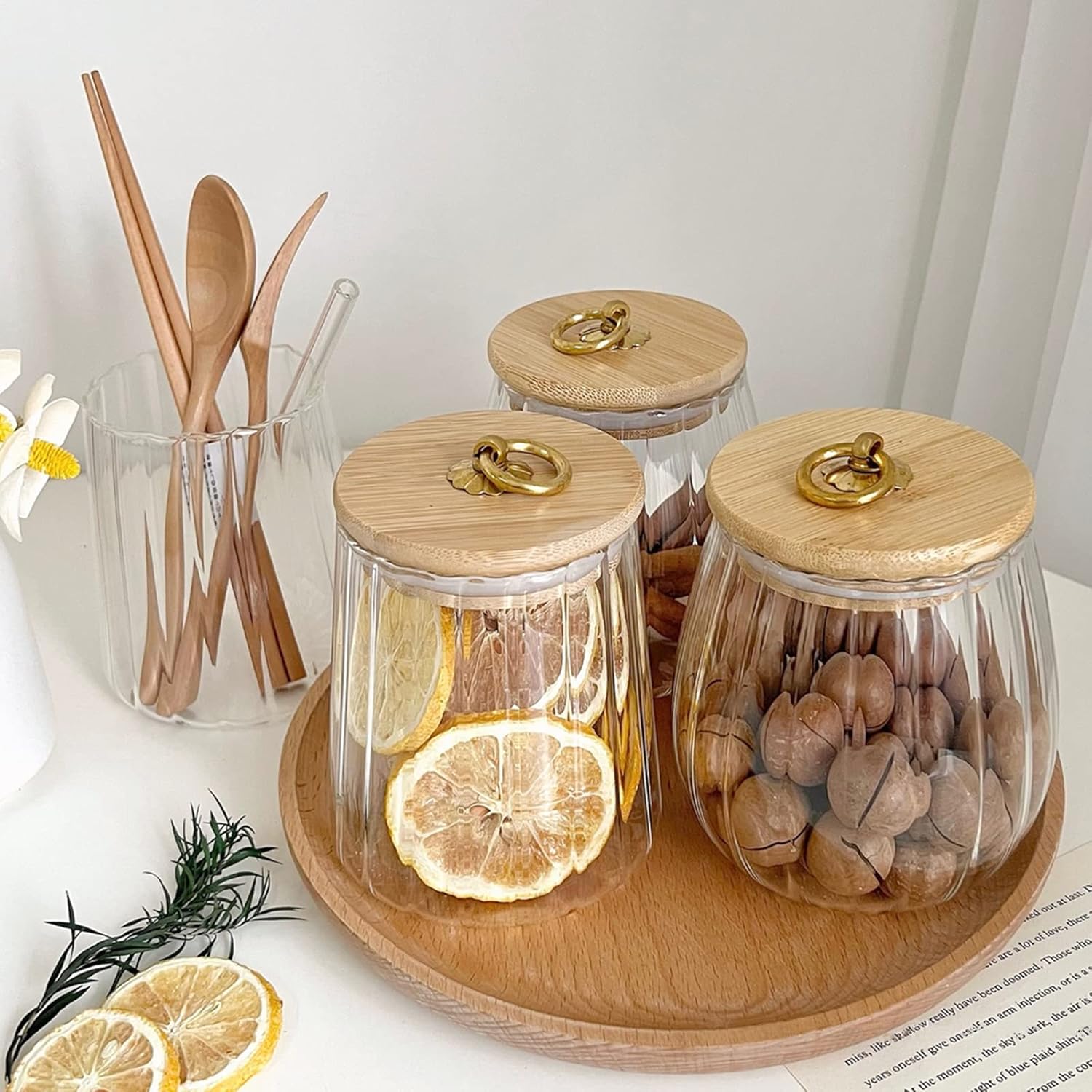 38 FL OZ Glass Jars with Bamboo Lids, Glass Containers with Airtight Lids for Storage, Large Candy Jars for Coffee Nuts Cookie, Decorative Glass
