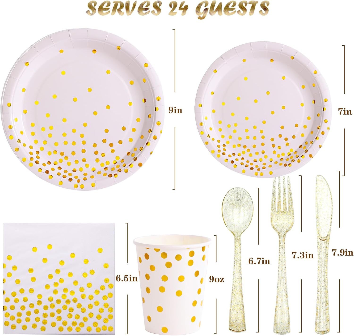 Juego de platos y servilletas de fiesta blancos y dorados, platos de papel desechables con puntos dorados, decoraciones de suministros de fiesta