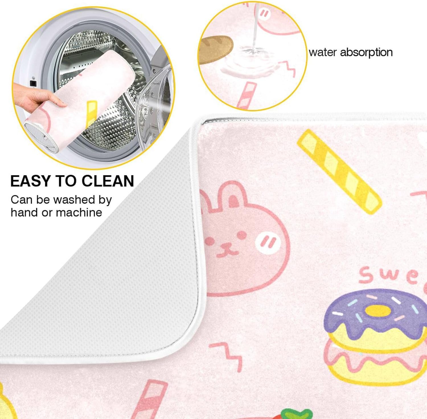 Cute Dessert Rabbit Donut Bubble Tea Peach Dish Mat Washnable Absorbent Kitchen Mat For Counter Drying Mats For Countertop Tapete Para Cocina 16” x