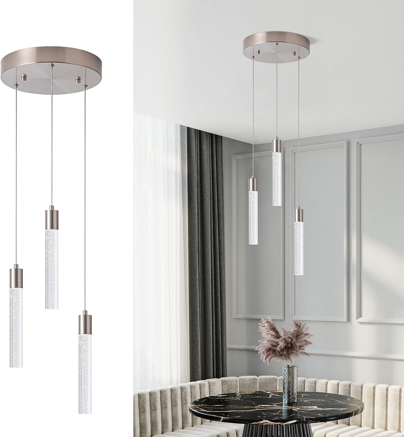 Iluminación colgante de 3 luces para isla de cocina, interruptor de dosel, luz colgante de color chaneagle, 3000K, 4000K, 6000K, iluminación