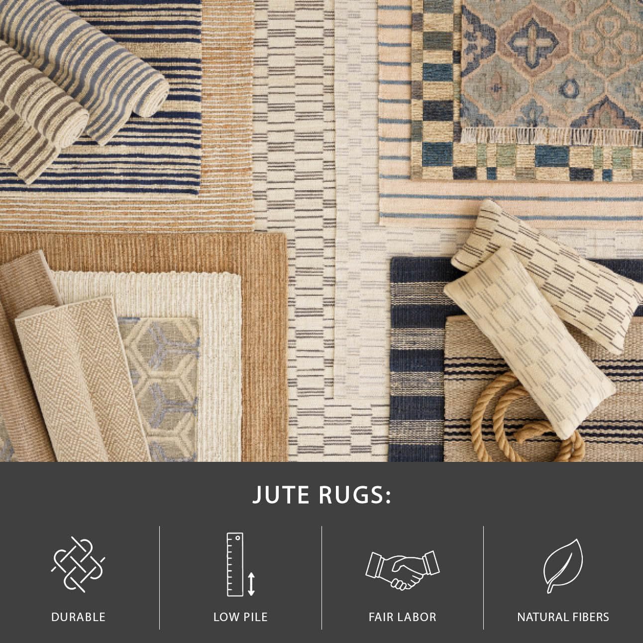 Dash and Albert Milo – Alfombra de yute y algodón, 2 x 3 pies, alfombra decorativa tejida a mano a rayas marfil, duradera, pelo bajo, habitación de