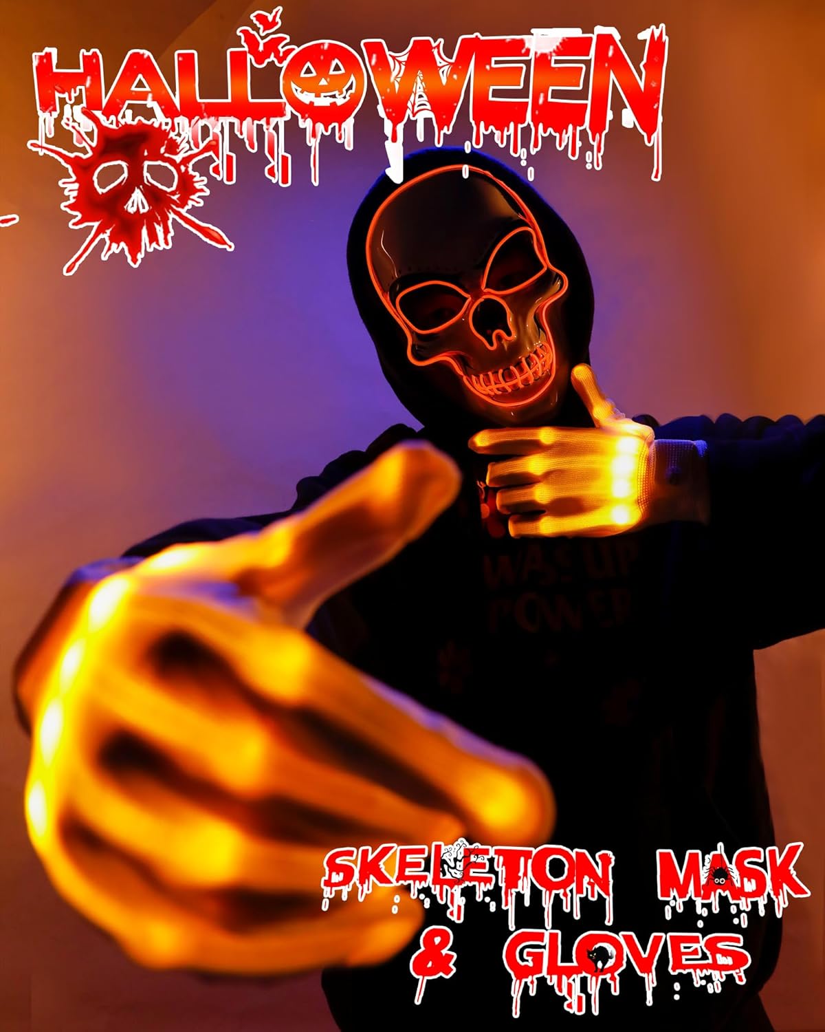 Sumind Máscara de Halloween LED de esqueleto, máscara de hacker de la purga, máscara de miedo que brilla en la oscuridad, máscara para fiesta de