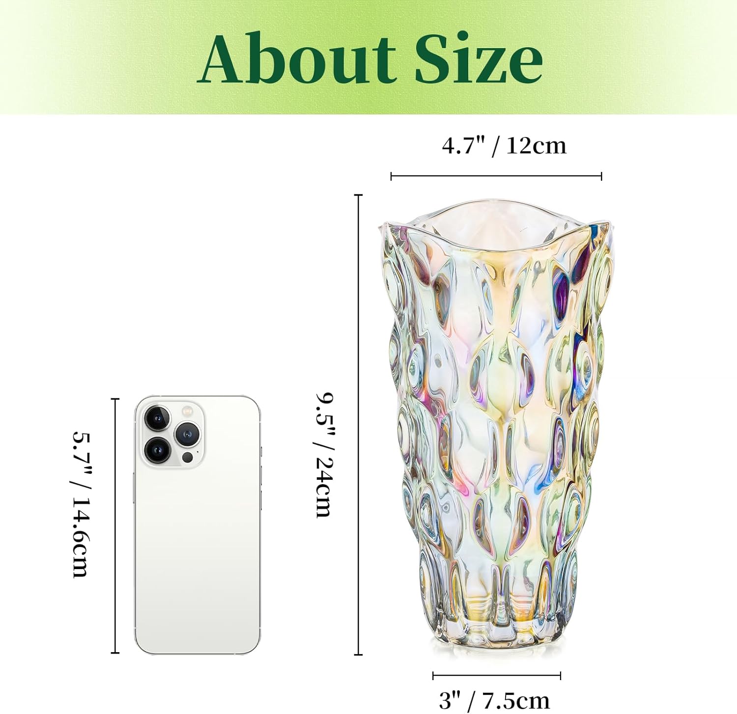 Hewory – Florero grande de cristal para flores, florero decorativo de 9.5 pulgadas de alto para centros de mesa, florero decorativo único y grande