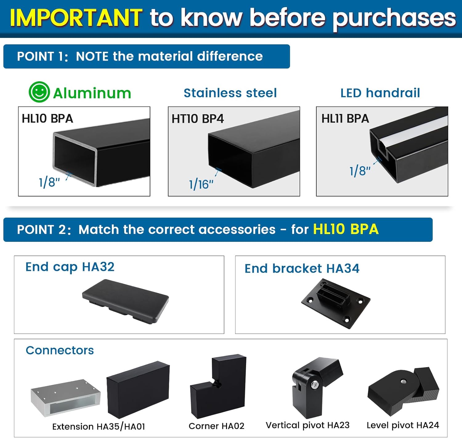 Muzata Barandilla de aluminio de 6 pies 6 “pasamanos rectangular negro barandilla superior plana sistema de barandilla cubierta escalera interior al