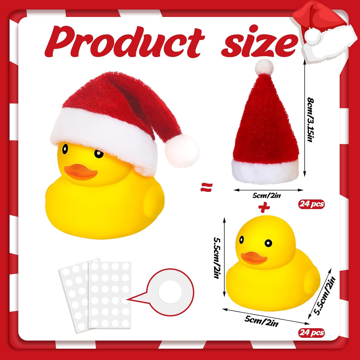 Liliful 48 patos de goma navideños con sombreros de Navidad, pequeños patos amarillos, mini patos flotantes de goma chirriantes, juguetes de baño