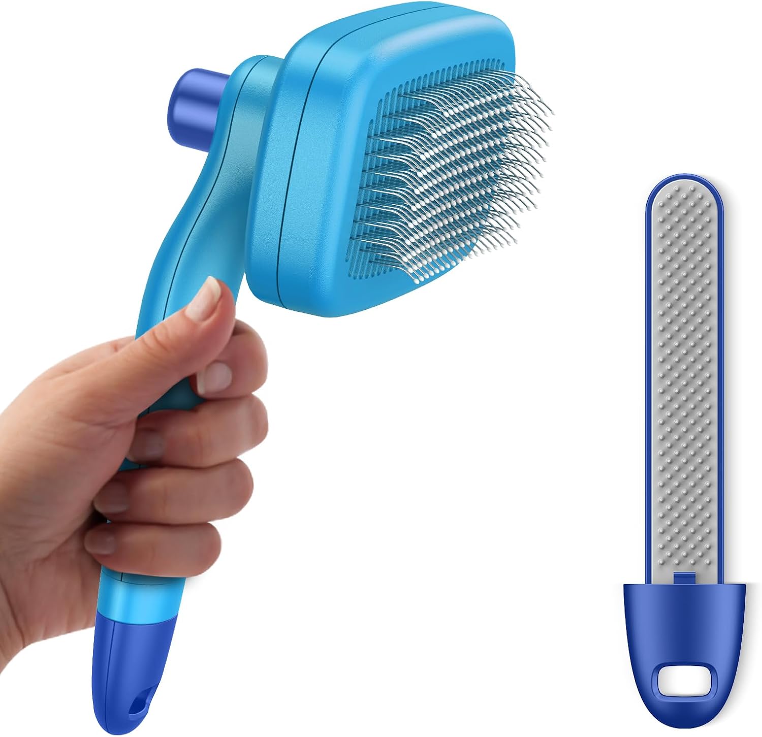 Cepillo deslizante autolimpiante para quitar y asear perros y gatos de pelo largo y corto, cepillo retráctil para mascotas con herramienta removedor
