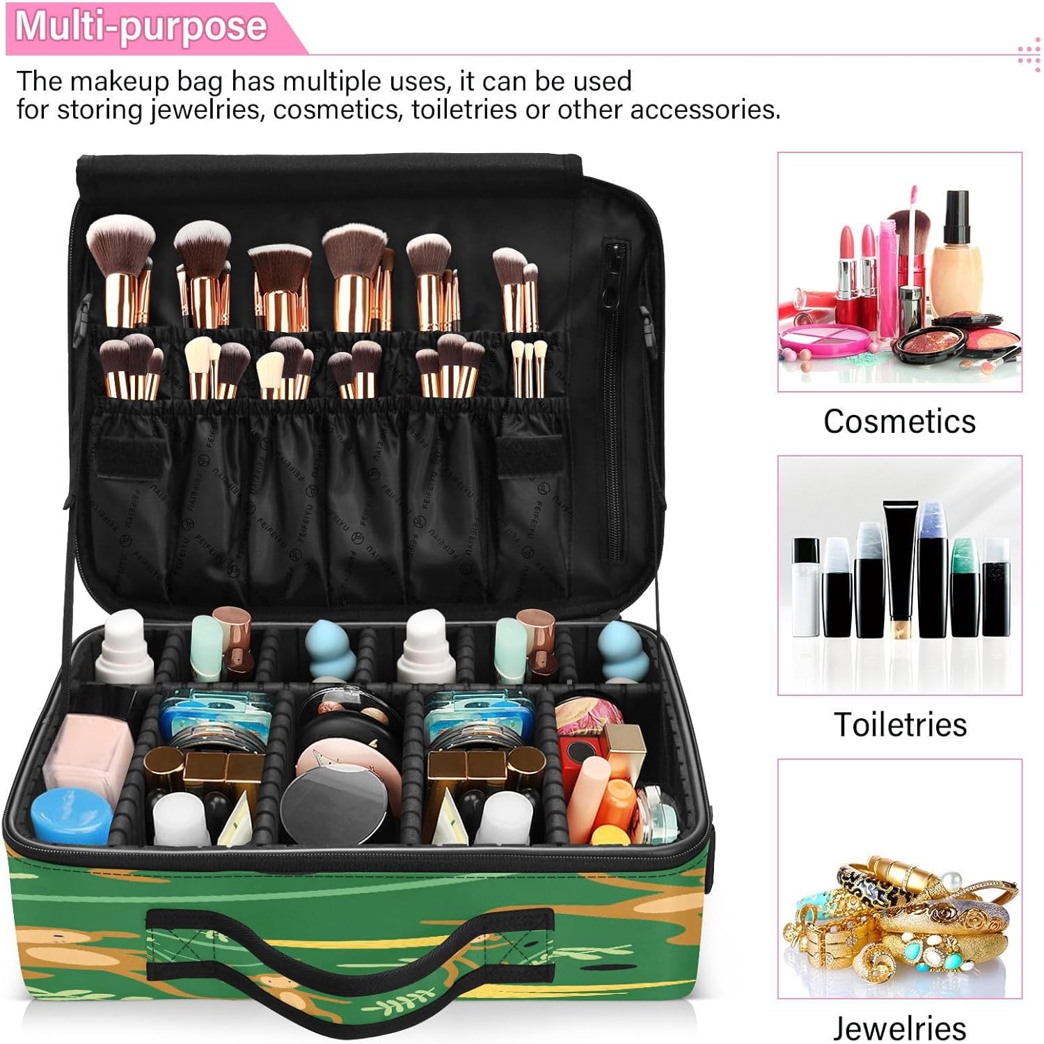 Seamless Pattern Monkeys Animal Lianas double layer cosmetic bag travel make up bags for toiletries makeup bag toiletry bolso de maquillaje para