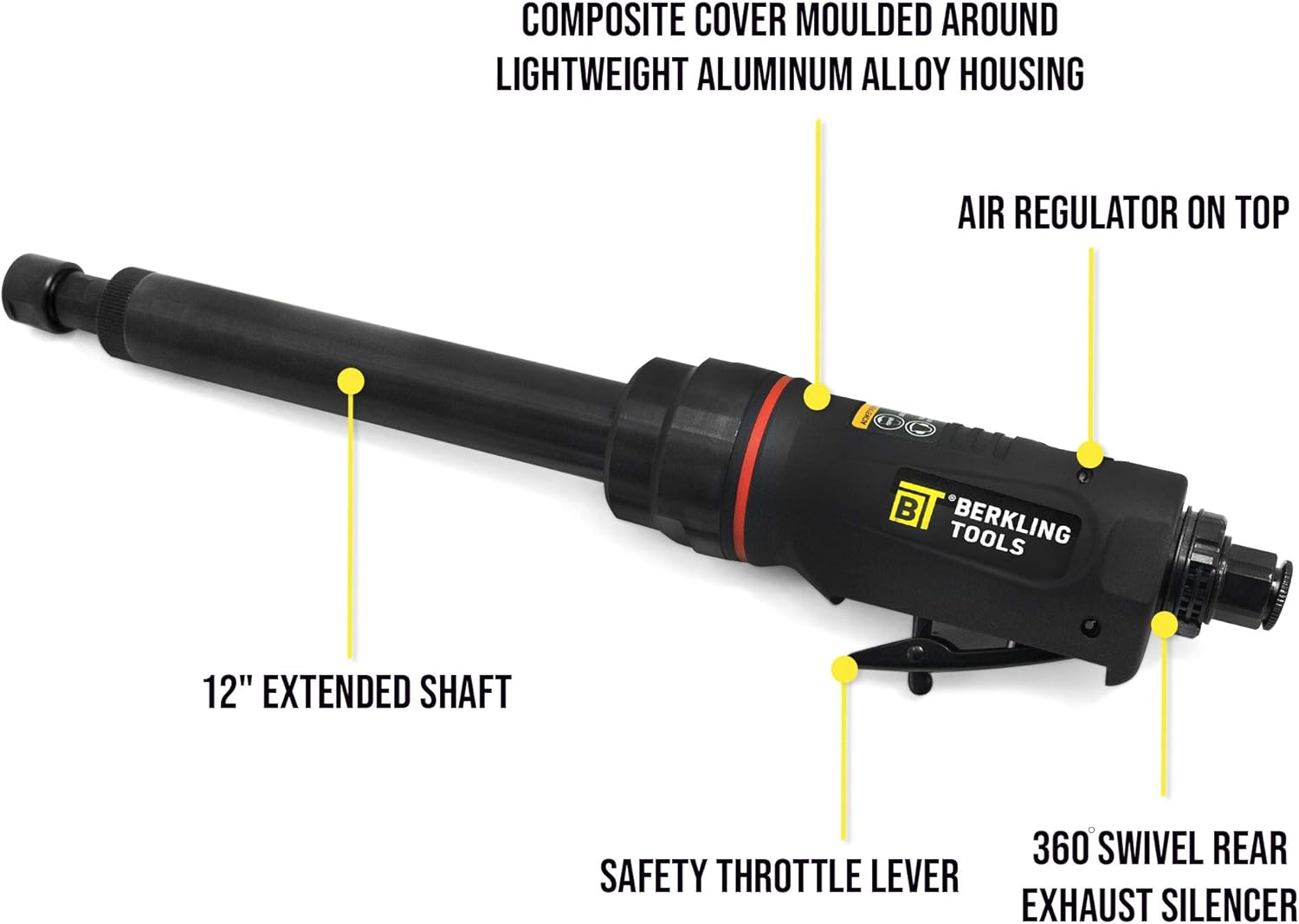 BT 6321-12 – Molinillo de troquel de aire recto de 12 pulgadas de extensión extra larga de 14 pulgadas, grado profesional, resistente, variable de
