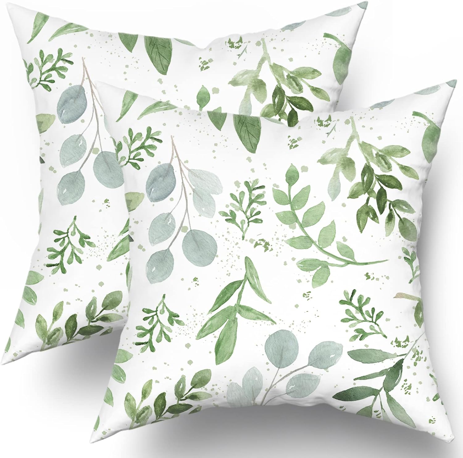 Juego de 2 fundas de almohada de color verde salvia de 16 x 16 pulgadas, fundas de almohada cuadradas de algodón suave con estampado de hojas para