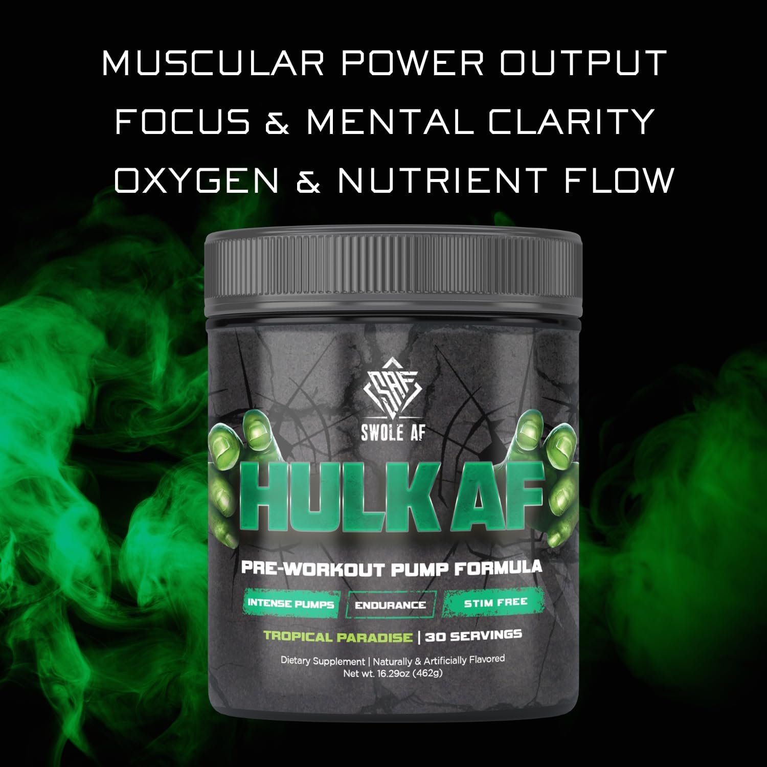 Swole AF  Hulk AF  Fórmula de bomba de preentrenamiento  No estimulante mejora la resistencia a la circulación  Suplemento dietético para salida de