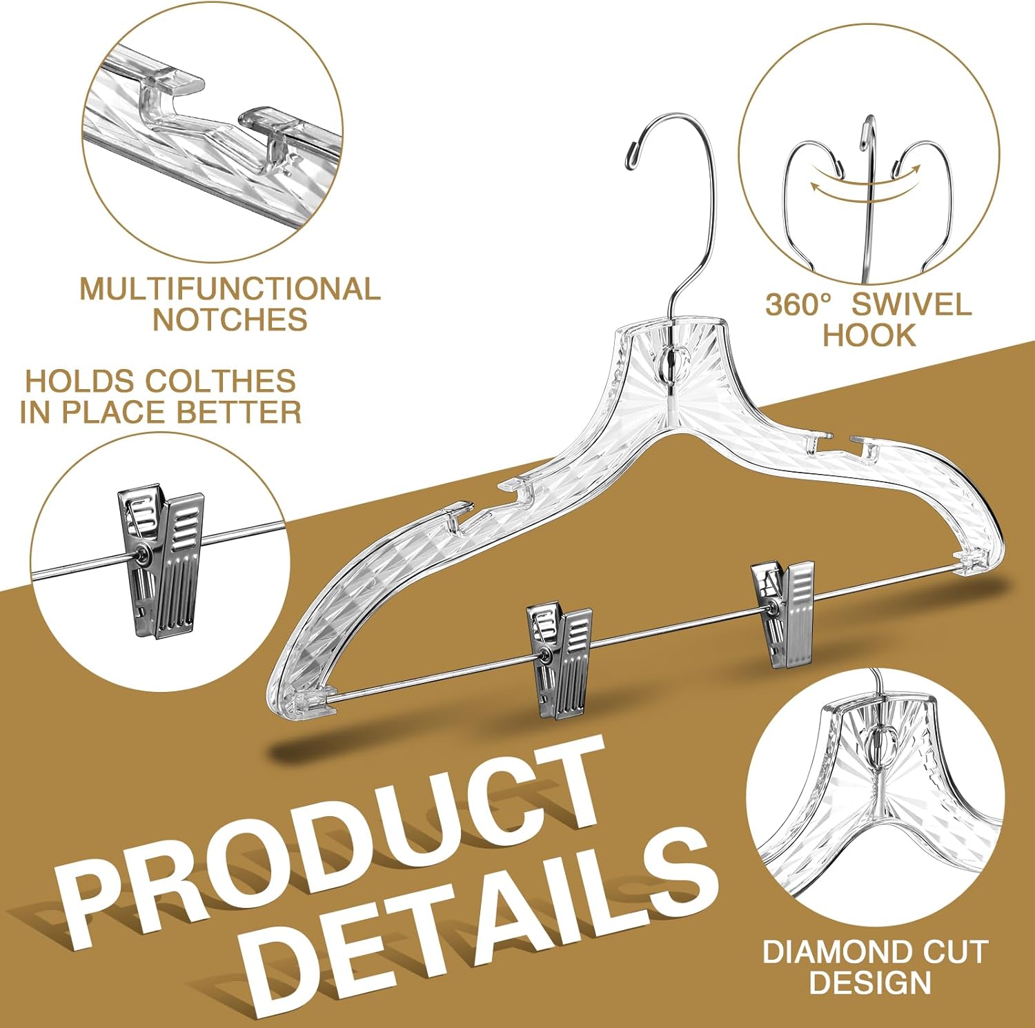 Wesiti Paquete de 60 perchas transparentes para ropa a granel de 17 pulgadas, perchas de plástico con corte de cristal, perchas para abrigos,