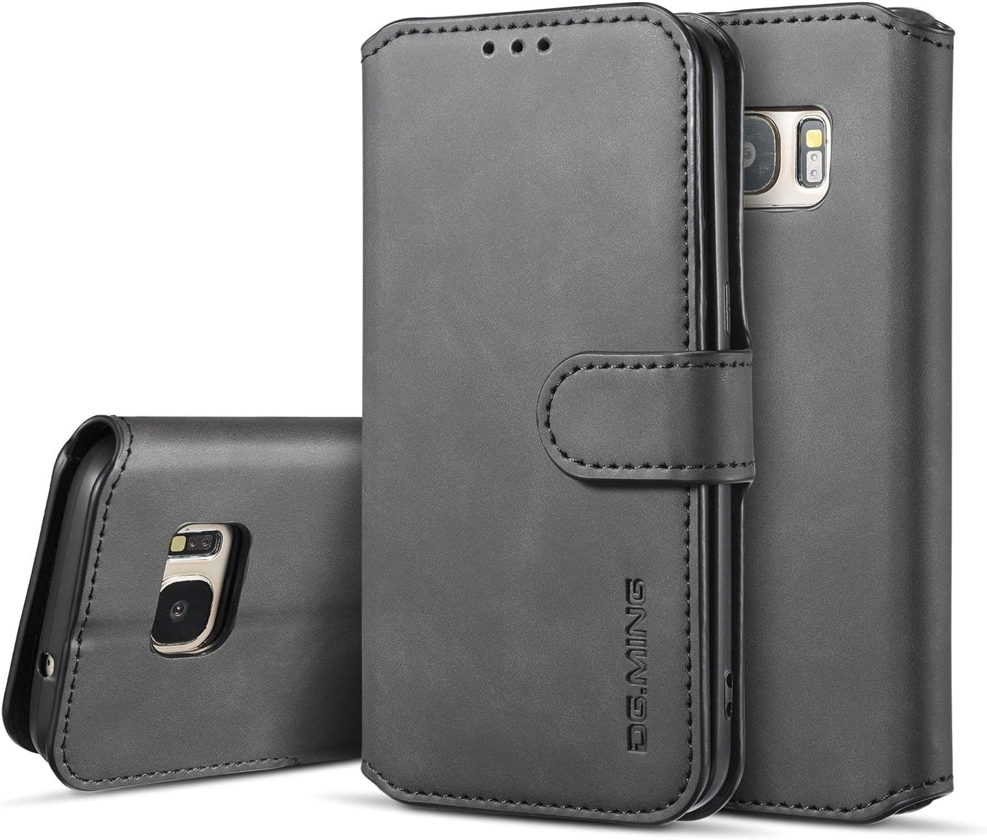 UEEBAI Funda de cuero PU para Samsung Galaxy S7, Vintage Retro Premium Wallet Flip Cover TPU Inner Shell Ranuras para tarjetas Cierre magnético