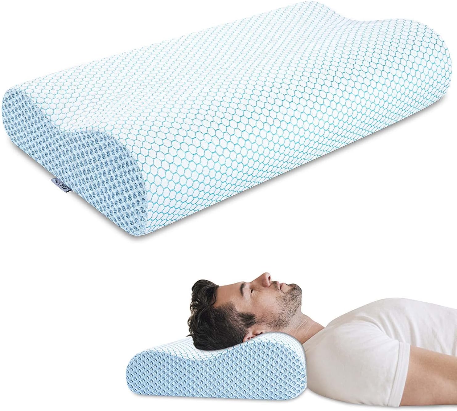 Anvo Almohadas cervicales de espuma viscoelástica para dolor de cuello, almohadas cervicales para aliviar el dolor de dormir, almohada ortopédica de