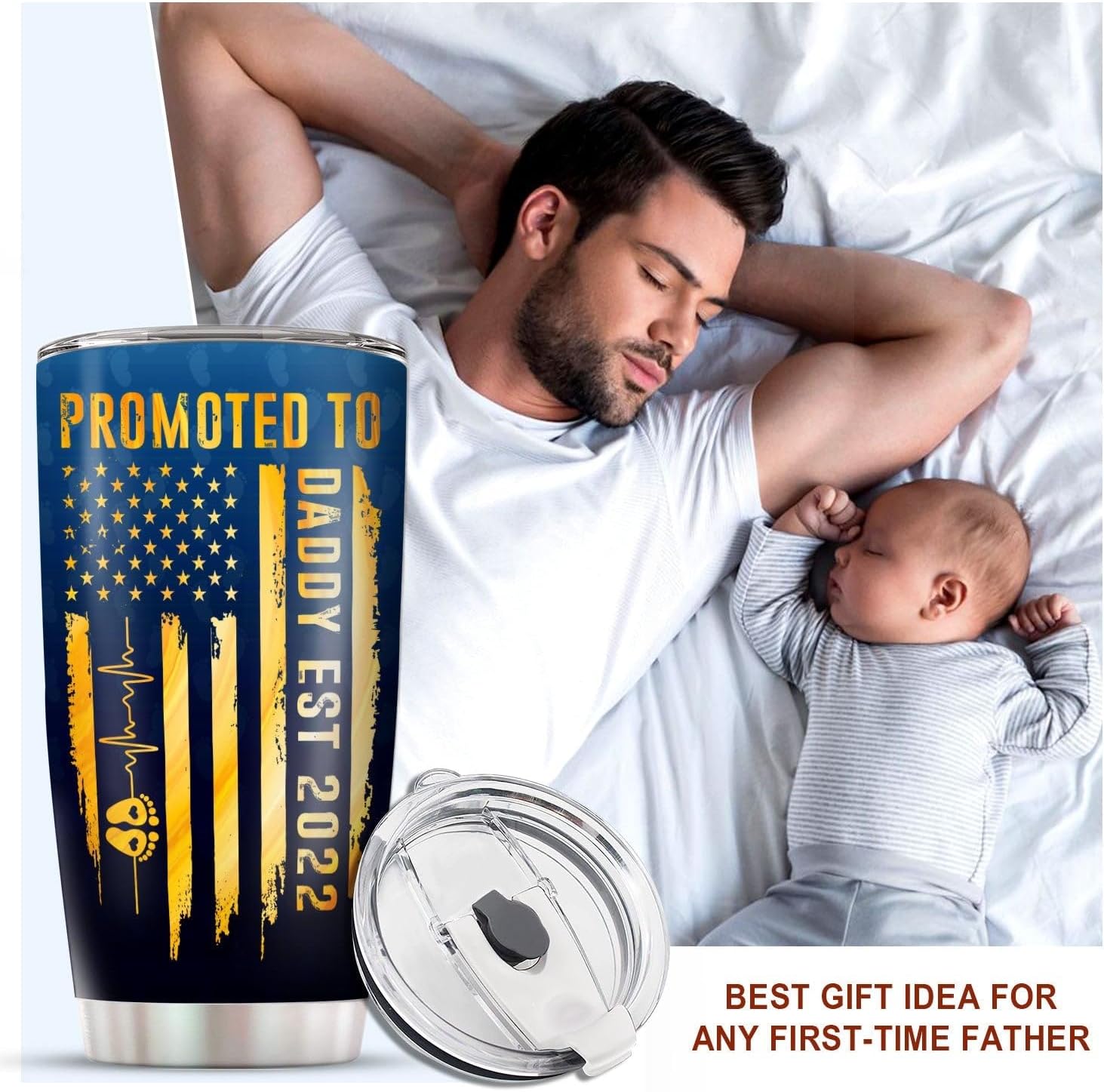 Vaso de 20 onzas con aislamiento duradero de acero inoxidable para el Día del Padre Promoted To Daddy 2023, para acampar o viajar, con aislamiento