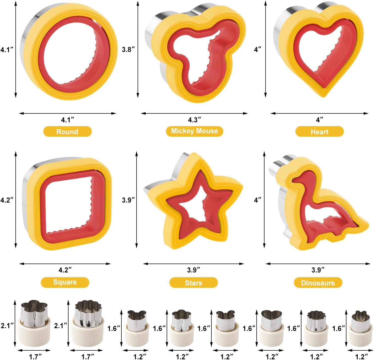 FASAKA Juego de 25 cortadores de sándwich, máquina para hacer panqueques grandes con forma de corazón, cuadrado, círculo, dinosaurio, divertido y