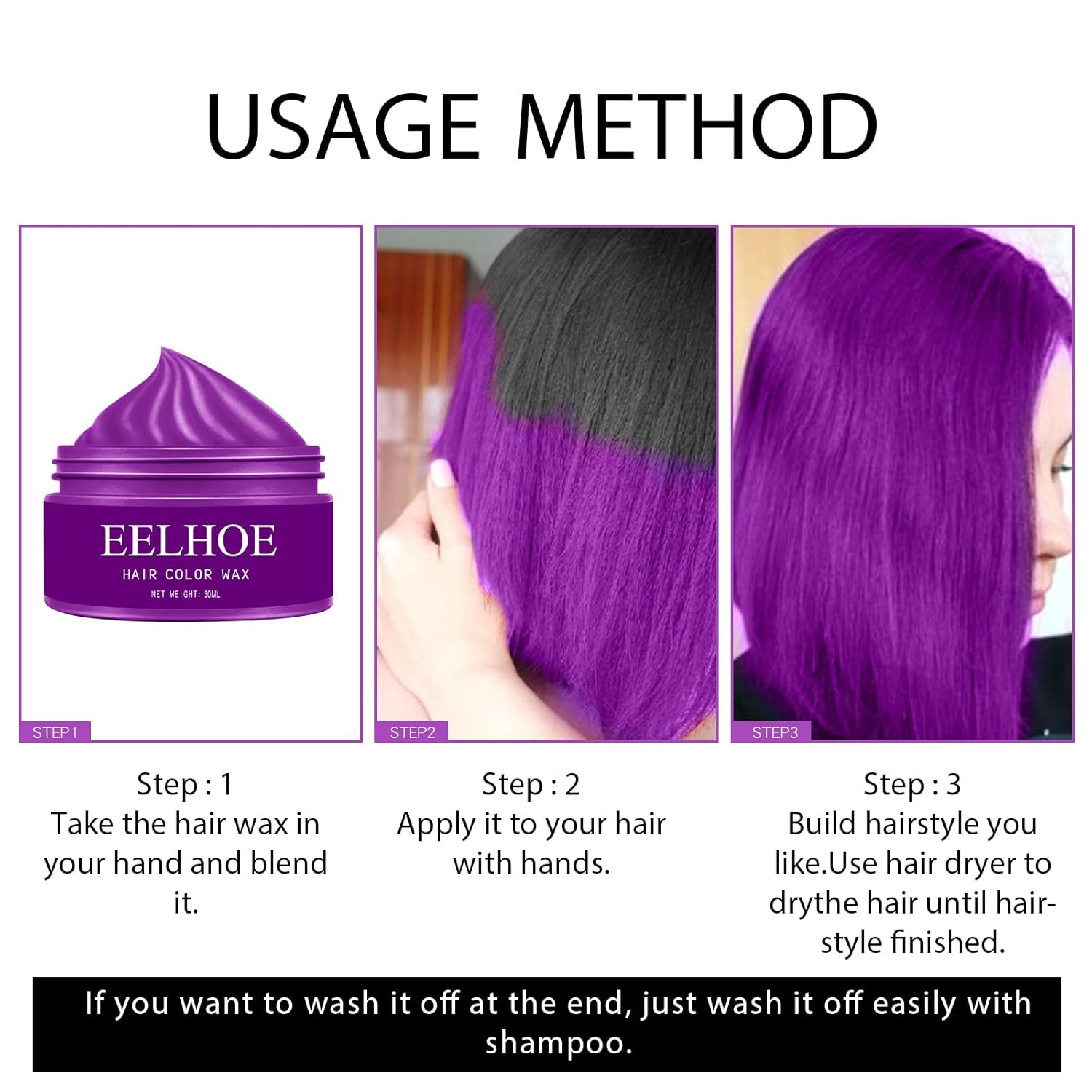 Color de cera temporal para el cabello, color rojo, no tóxico, color instantáneo, color crema temporal lavable para el cabello, pomadas de cabello