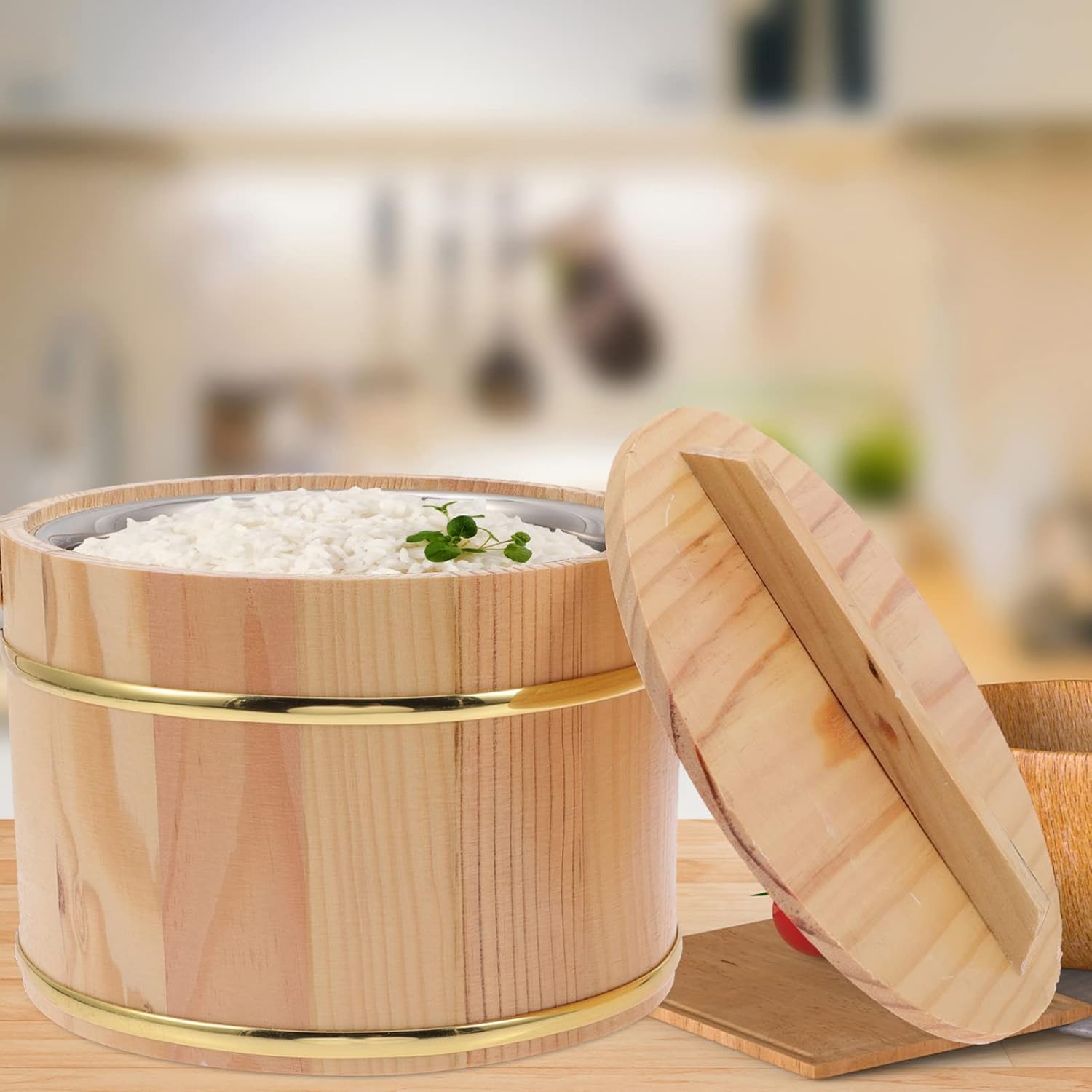 Alipis 1 juego de cubo de arroz de madera barril al vapor barril de madera sushi arroz tazón Hangiri Sushi Oke mezcla de arroz con tapa para el