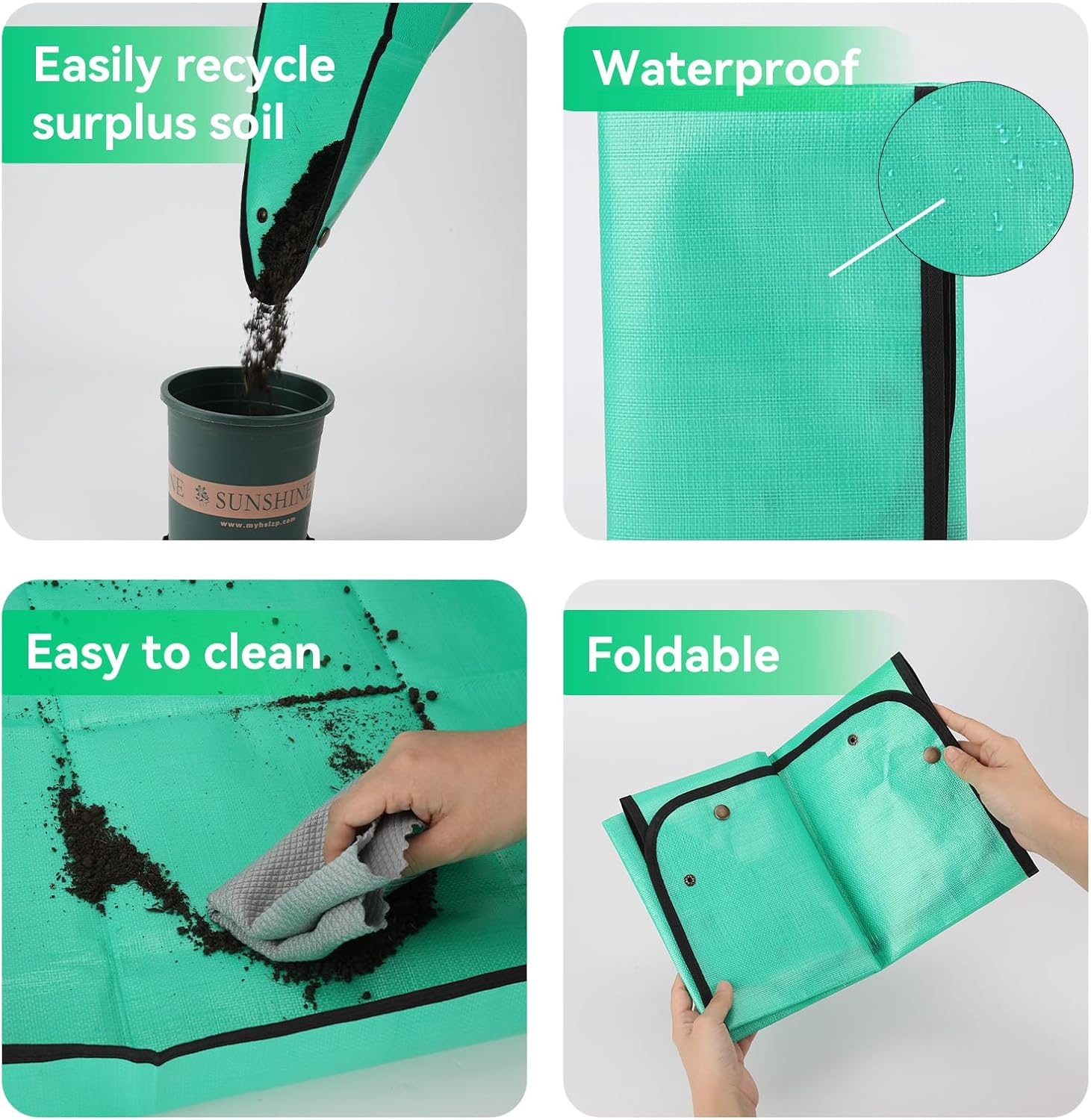 Tapete de trasplante de plantas de interior y contenedor de tierra, 26 x 26 pulgadas, grueso, impermeable, cuadrada, bandeja para macetas, plantas