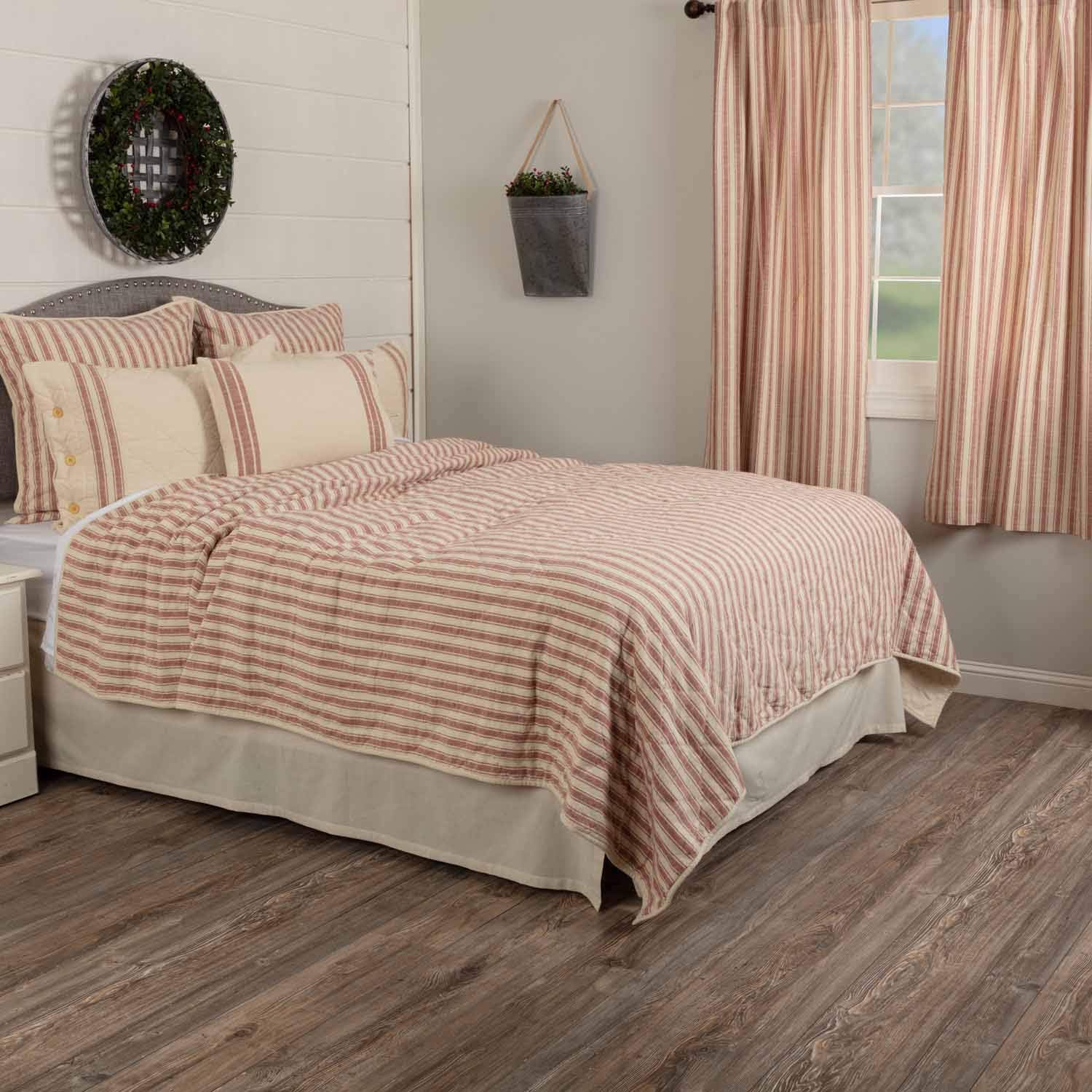 Market Place – Edredón de lujo tamaño King, 100% algodón acolchado con tictac rojo, saco de grano acolchado a mano, ropa de cama para decoración