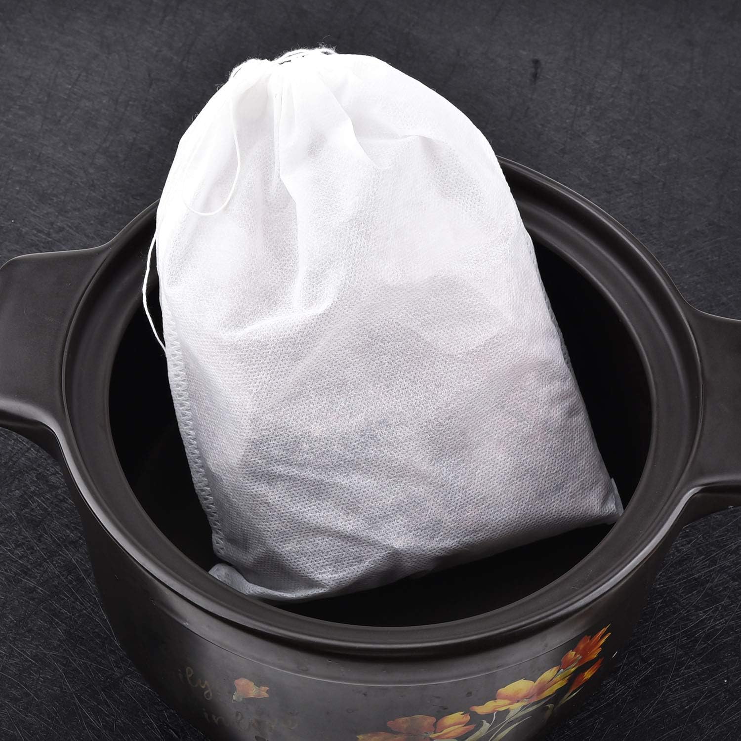 TamBee Bolsas de té desechables de 8 x 10 pulgadas, bolsas de té reutilizables para té suelto, bolsa vacía con cordón, 100 unidades