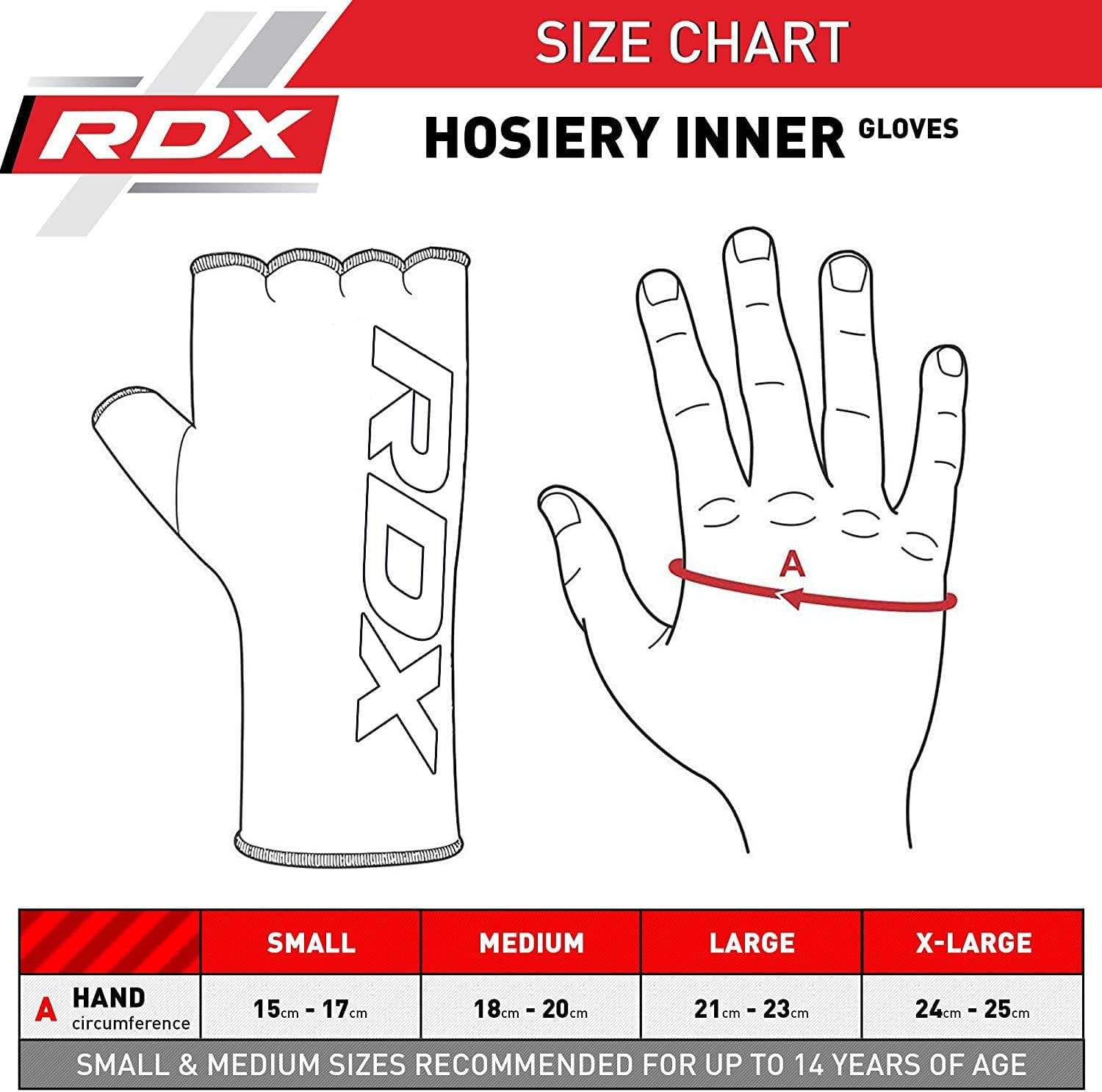 RDX Guantes interiores de boxeo para hombres y mujeres, vendajes elásticos de medio dedo, protección de puño debajo de los mitones, Muay Thai,