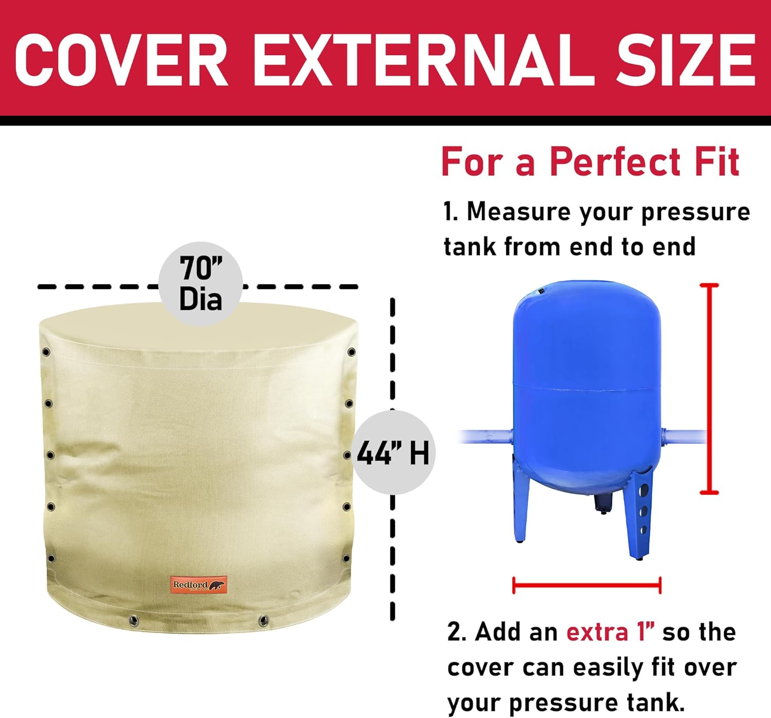 Redford Supply Co. Cold Snap (5F) Cubierta redonda de tanque de presión de agua personalizada con apertura de 3 vías, cubierta de tanque de agua