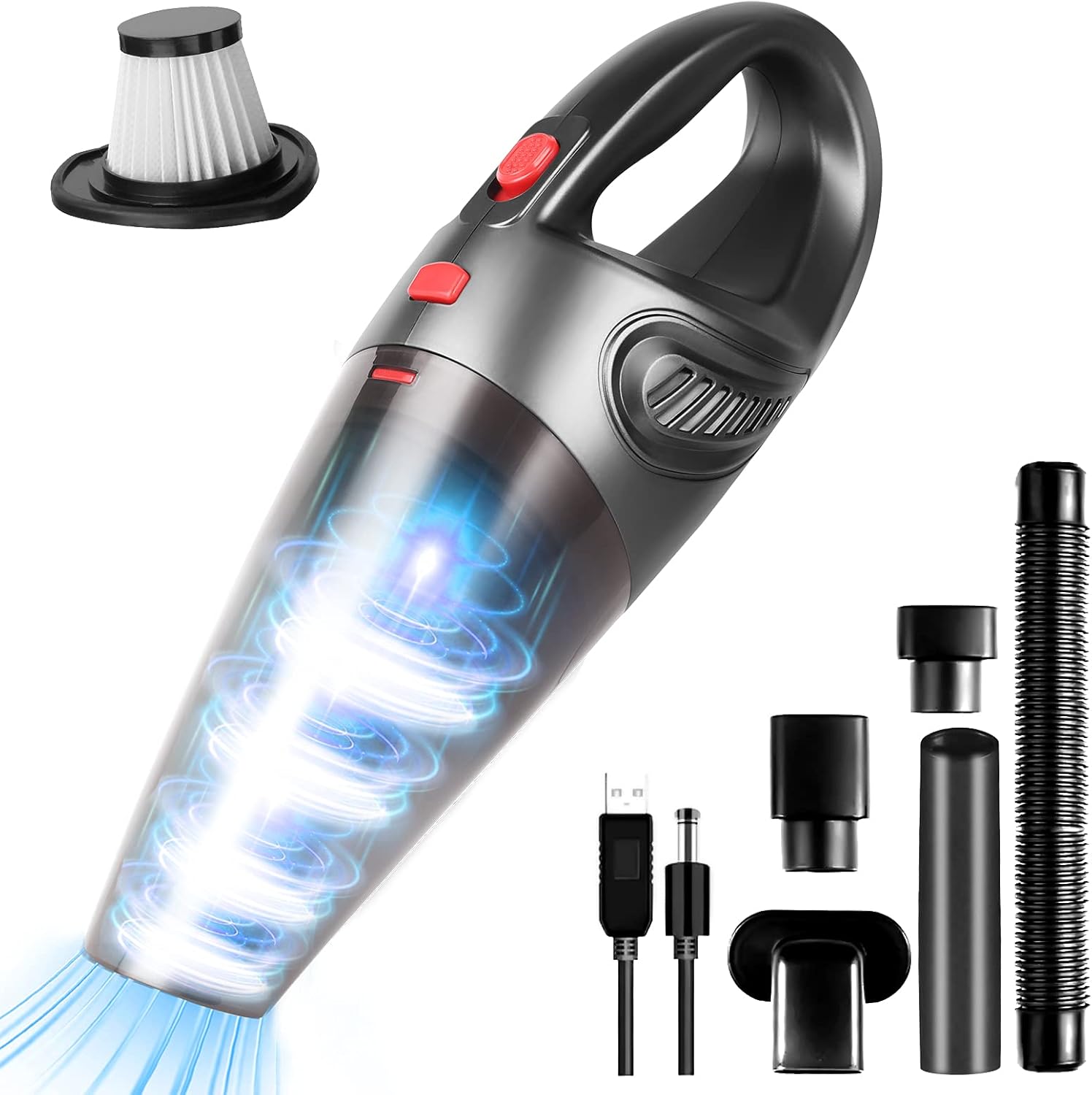 Aspiradora de mano, 4 en 1, aspiradora de coche inalámbrica 8500 PA, aspiradora portátil de 120 W, mini aspiradora portátil con USB para el hogar,