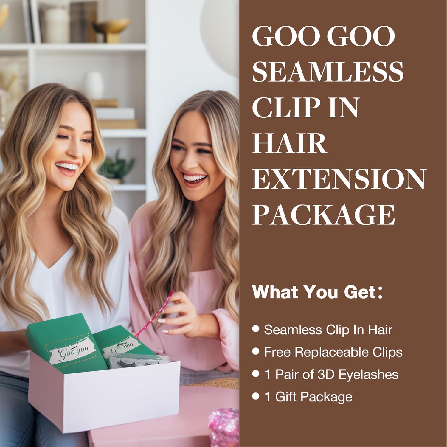 Goo Goo – Extensiones de cabello con clip de poliuretano de trama sin costuras, cabello humano de color degradado, lacio, Remy, con efecto balayage,