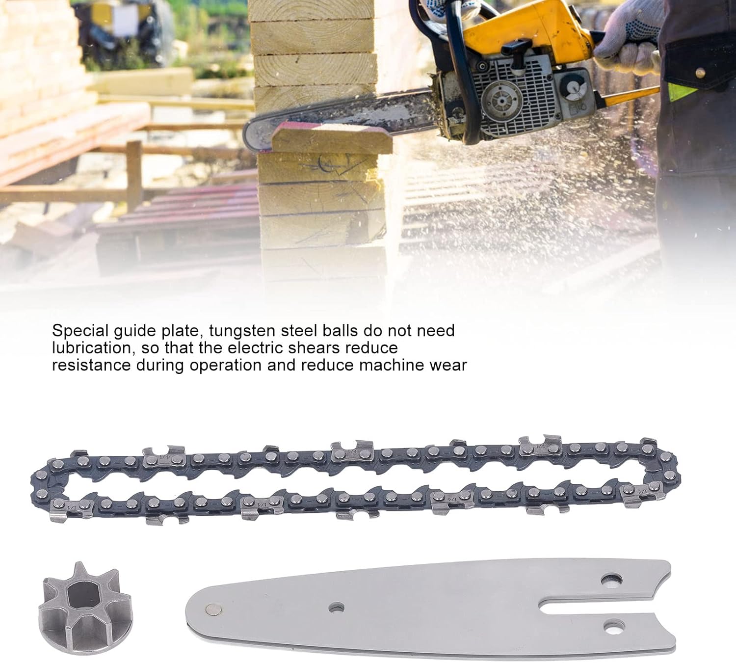 CHICIRIS Mini juego de cadena de motosierra, repuesto de piñón de barra guía de cadena de 4 pulgadas para motosierra eléctrica inalámbrica pequeña