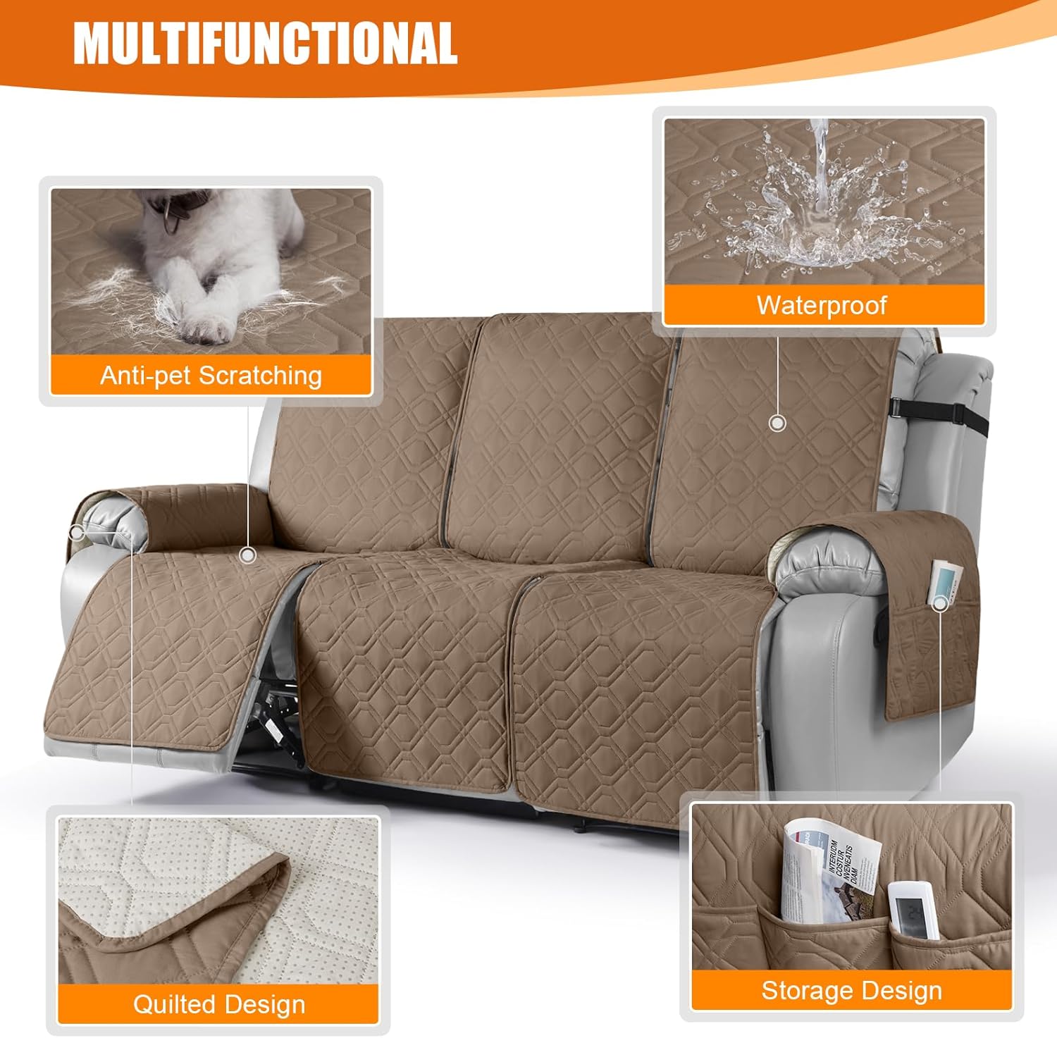 VANSOFY Fundas impermeables para sofá reclinable, fundas para sofá, fundas lavables para sofá reclinable, protector antideslizante de muebles con