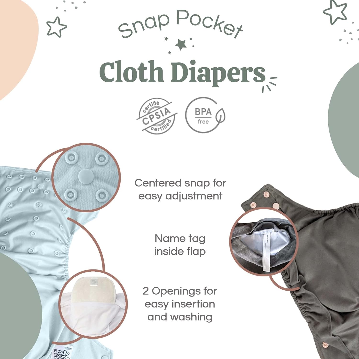 LA PETITE OURSE 4 pañales impresos de tela a presión de tamaño único con 8 inserciones de bambú de 4 capas + 1 bolsa húmeda gratis, para bebés que
