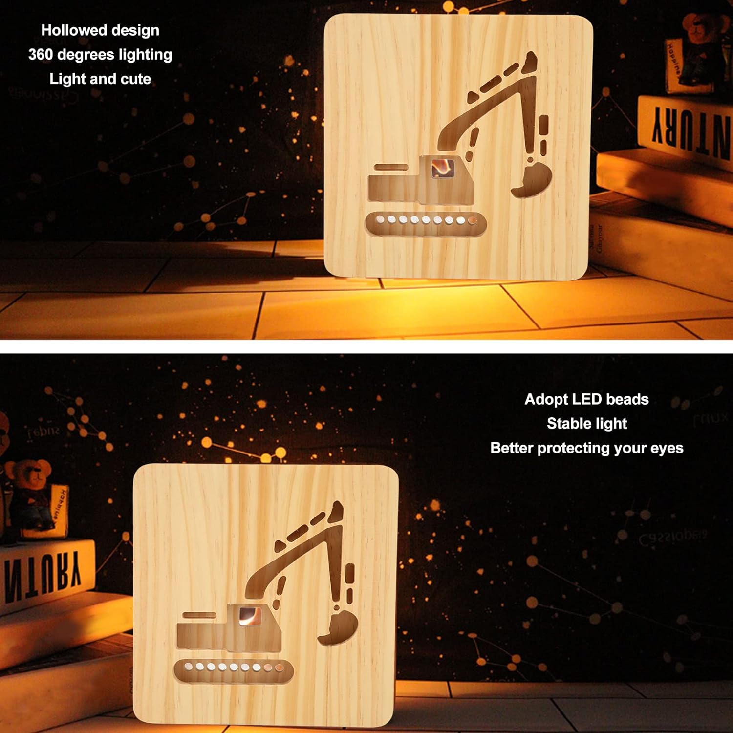 Pilipane Luz nocturna de ilusiones ópticas de 7 colores, lámpara 3D con forma de excavadora, cambio de cable USB, lámpara de mesa LED táctil como
