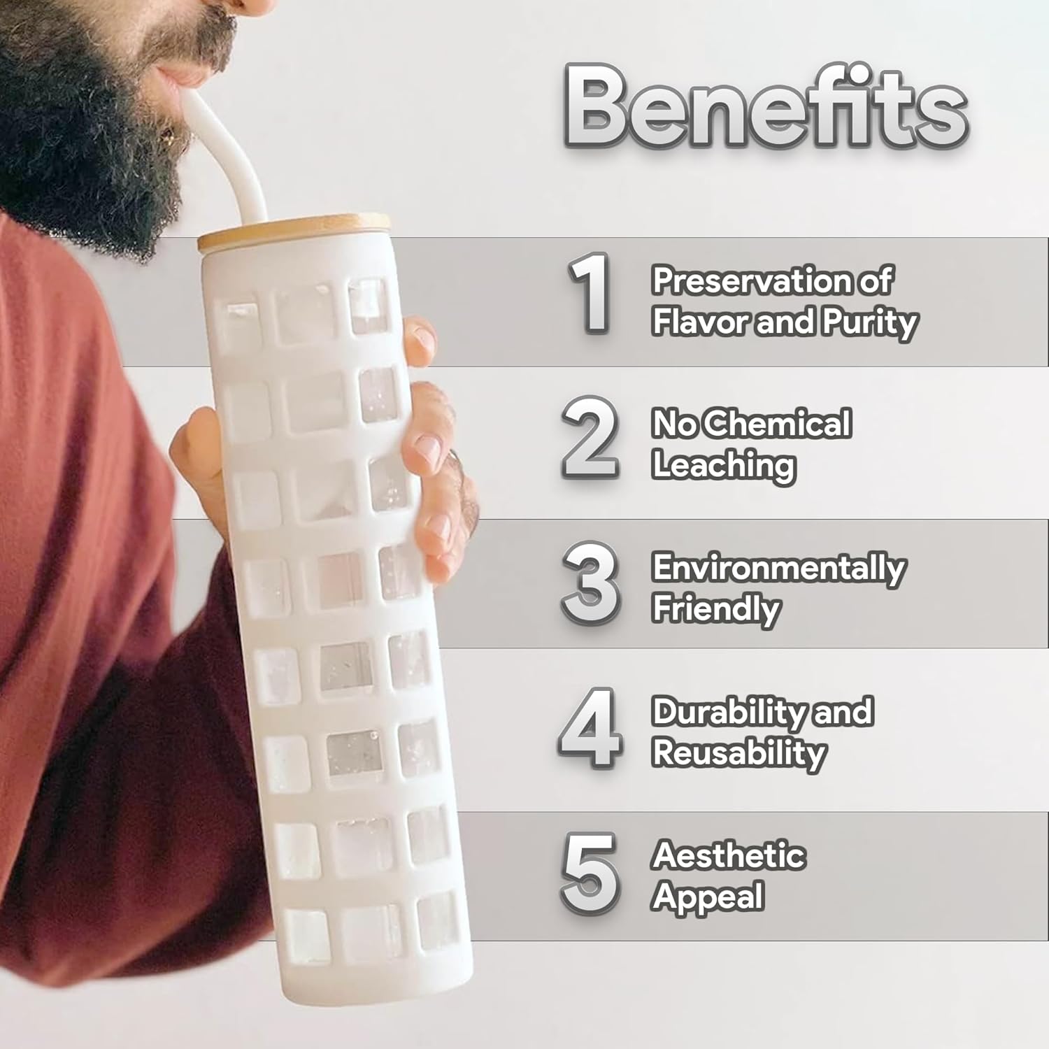 purifyou Vaso de vidrio de 20 onzas con popote, tapa de bambú y funda protectora de silicona, vaso de vidrio de doble pared para batidos, té Boba y
