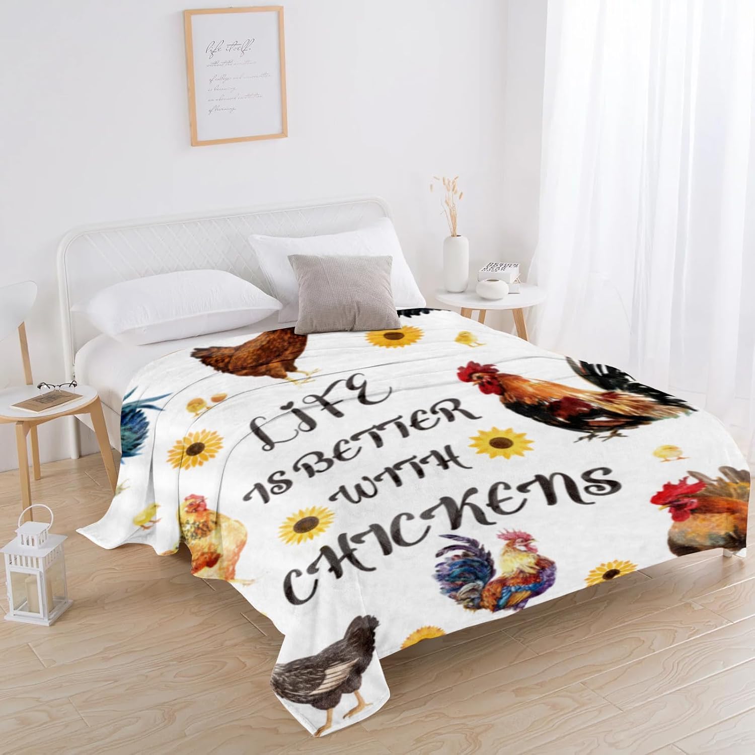 Life is Better with – Manta de girasol de pollo, regalo para niñas, mujeres, hombres y adultos, manta para graduación de cumpleaños, manta de