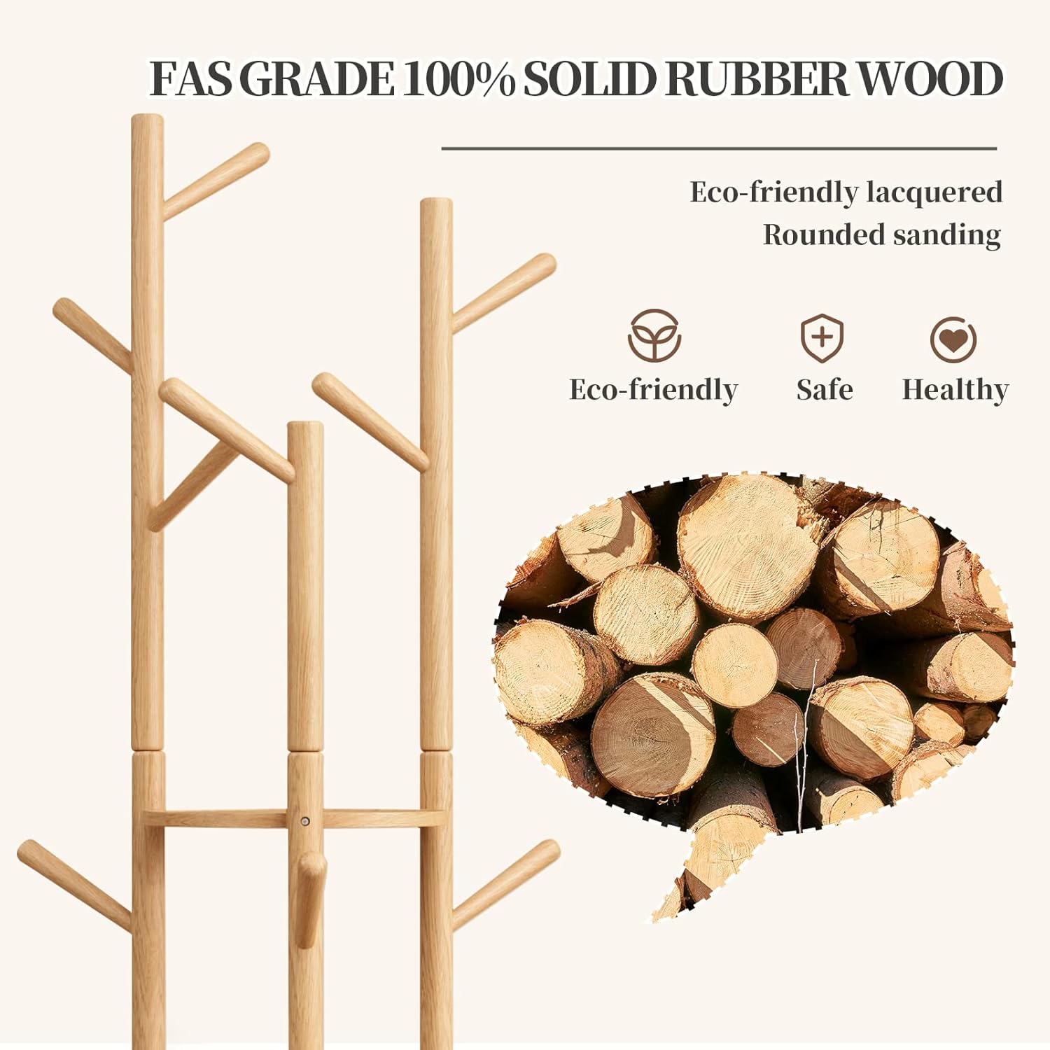 KungFuWood Perchero rotativo, perchero de madera independiente con 3 estantes y 9 ganchos, perchero resistente y fácil de montar para entrada,