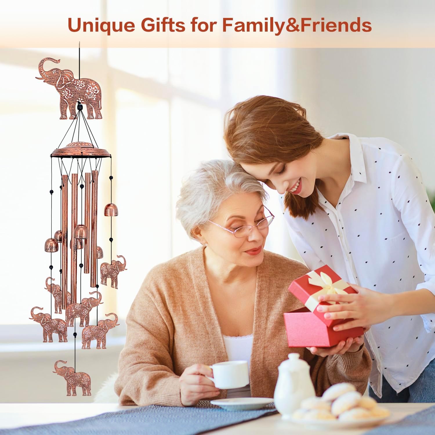 Campanillas de viento de elefante para exteriores, regalos de elefante para mujereshombresmamáabuelaesposa, regalos de cumpleaños, regalo