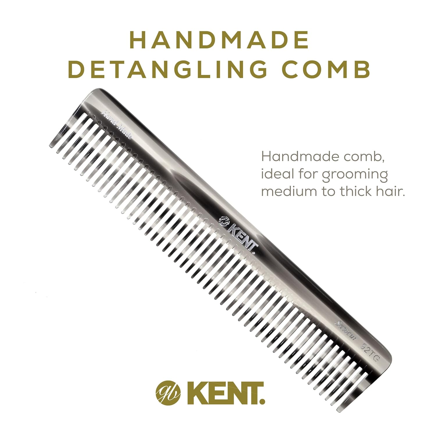 Kent 92TG – Peine desenredante de dientes anchos para cabello rizado, peine desenredante para todo tipo de cabello, peine de pelo para hombre y