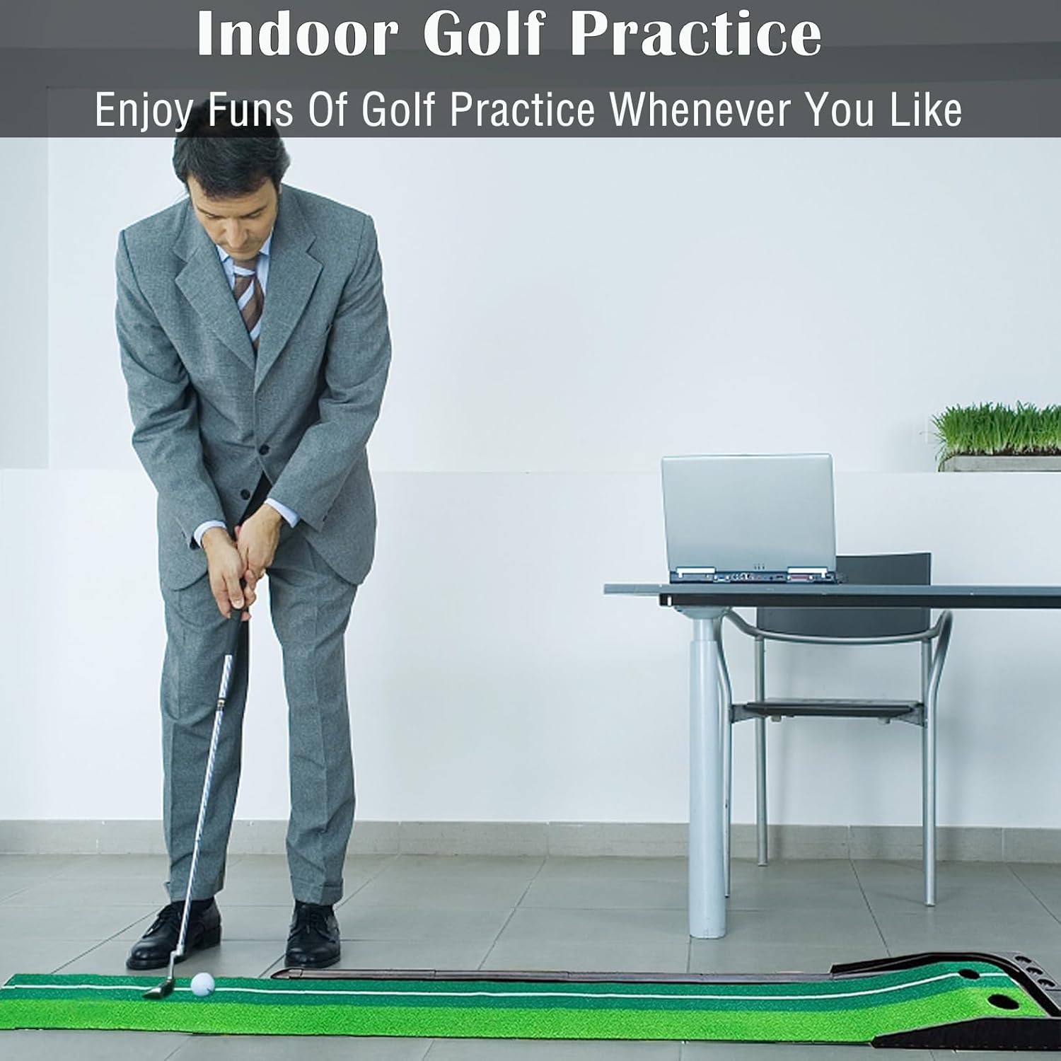 Golf Putting Mat for Indoor Practice (Green) – Helps Improve Putt Accuracy – Indoor Golf Mat – Golf Putting Green Indoor, Golf Practice Mat, Office