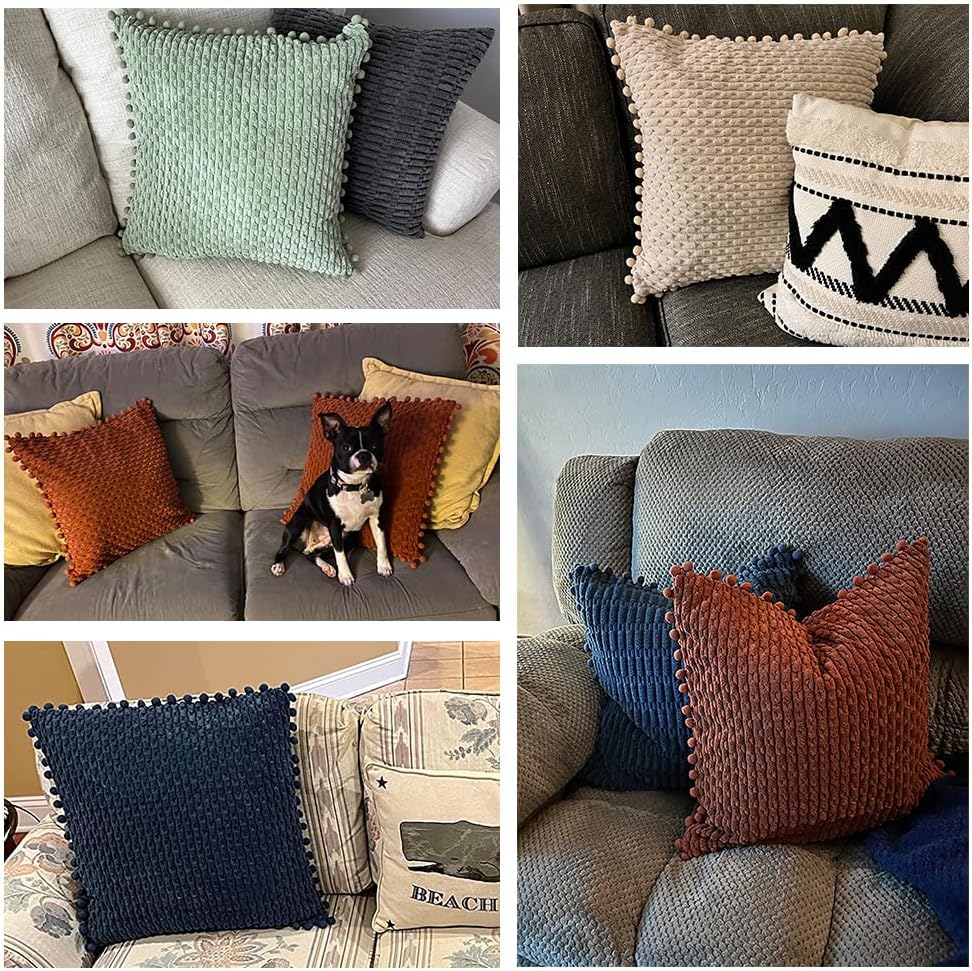 Fancy Homi Juego de 2 fundas de almohada decorativas de color óxido de 16 x 16 pulgadas con pompones para sofá y cama, decoración moderna de estilo