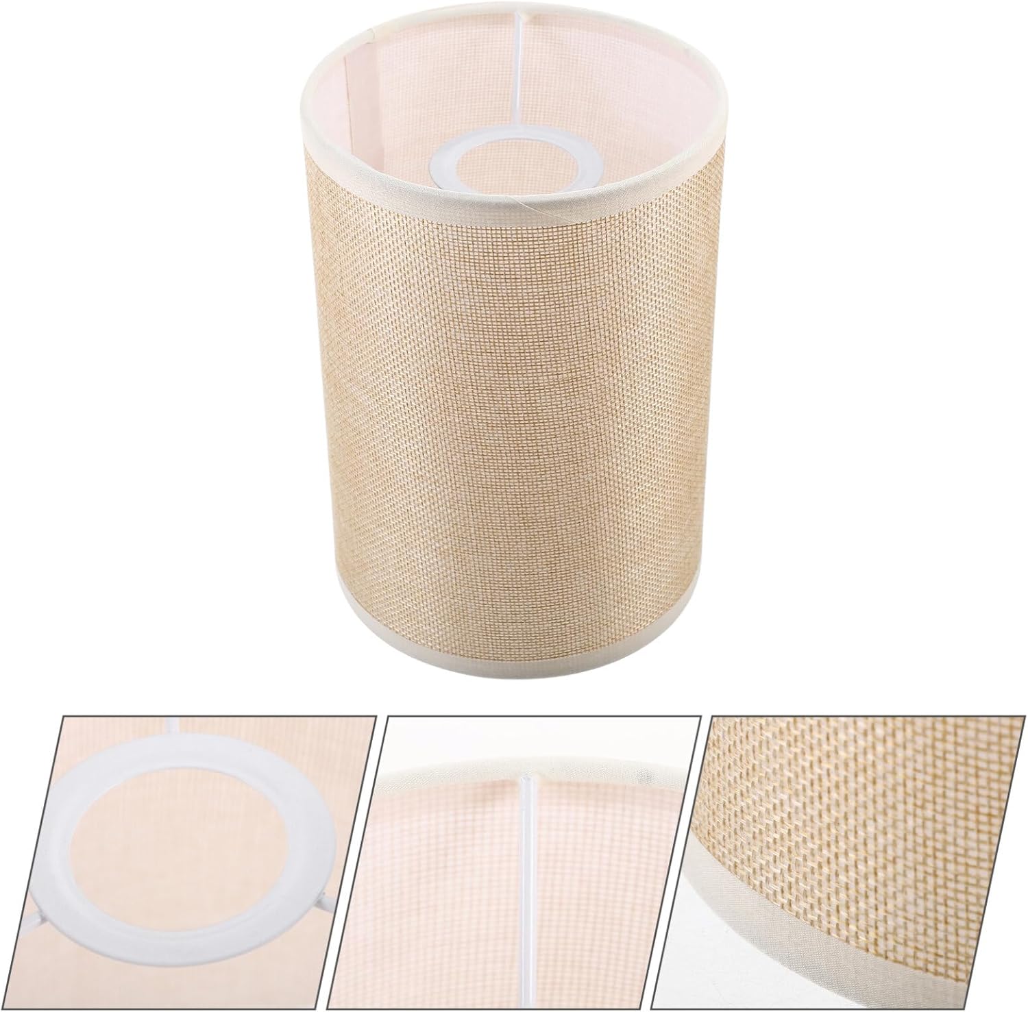 LIFKOME Pantallas de lámpara para lámparas de mesa, pantalla de tela de tambor E27, pantalla cilíndrica de tela natural, repuesto de lino, cubierta