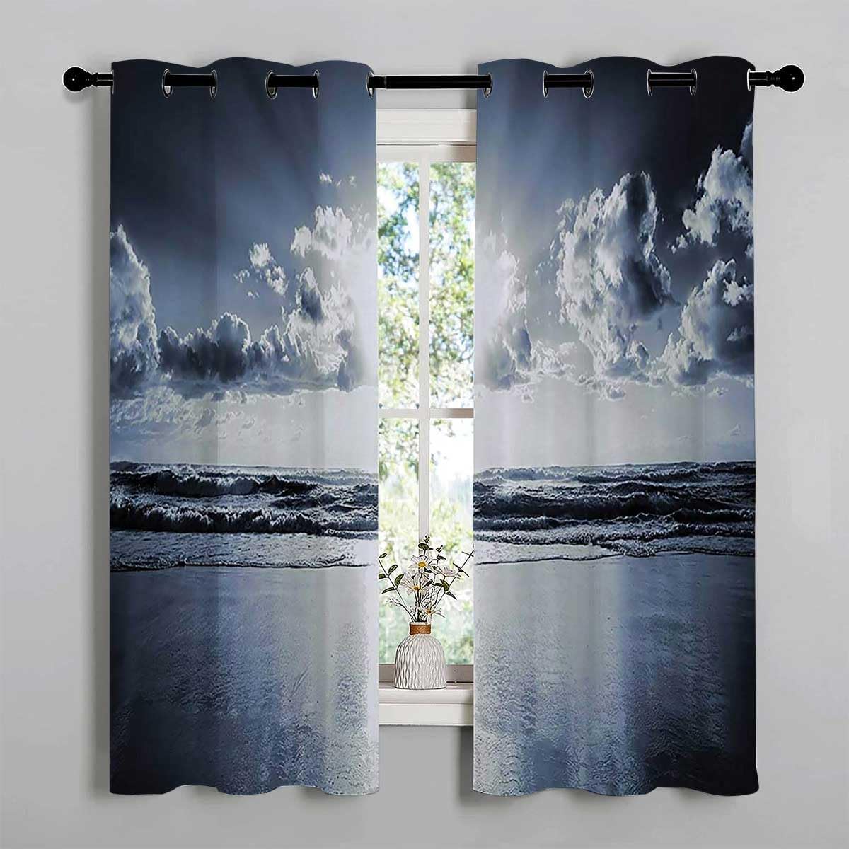 YANFENQI Blackout Fabric for Curtains Nautical Decorations Collection Sound Proof Curtains for Doorway Cortinas para Ventanas De Cuarto 55Inch Width