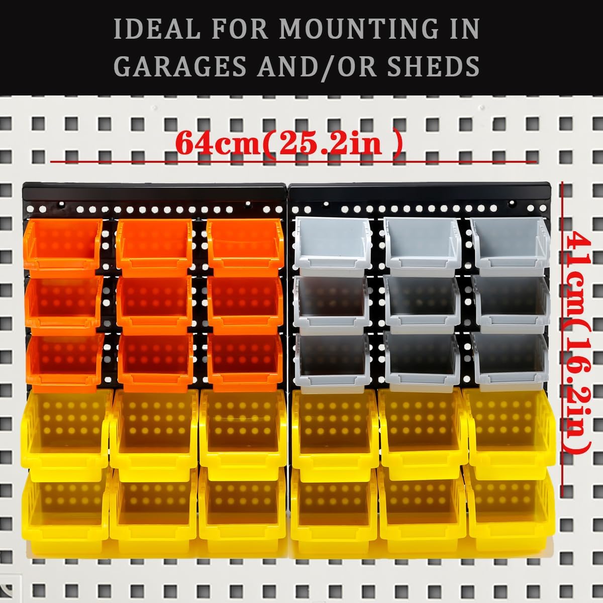 Kit de contenedores de almacenamiento montados en la pared de 3 colores, organizador de herramientas, estante de piezas, organizador de 30